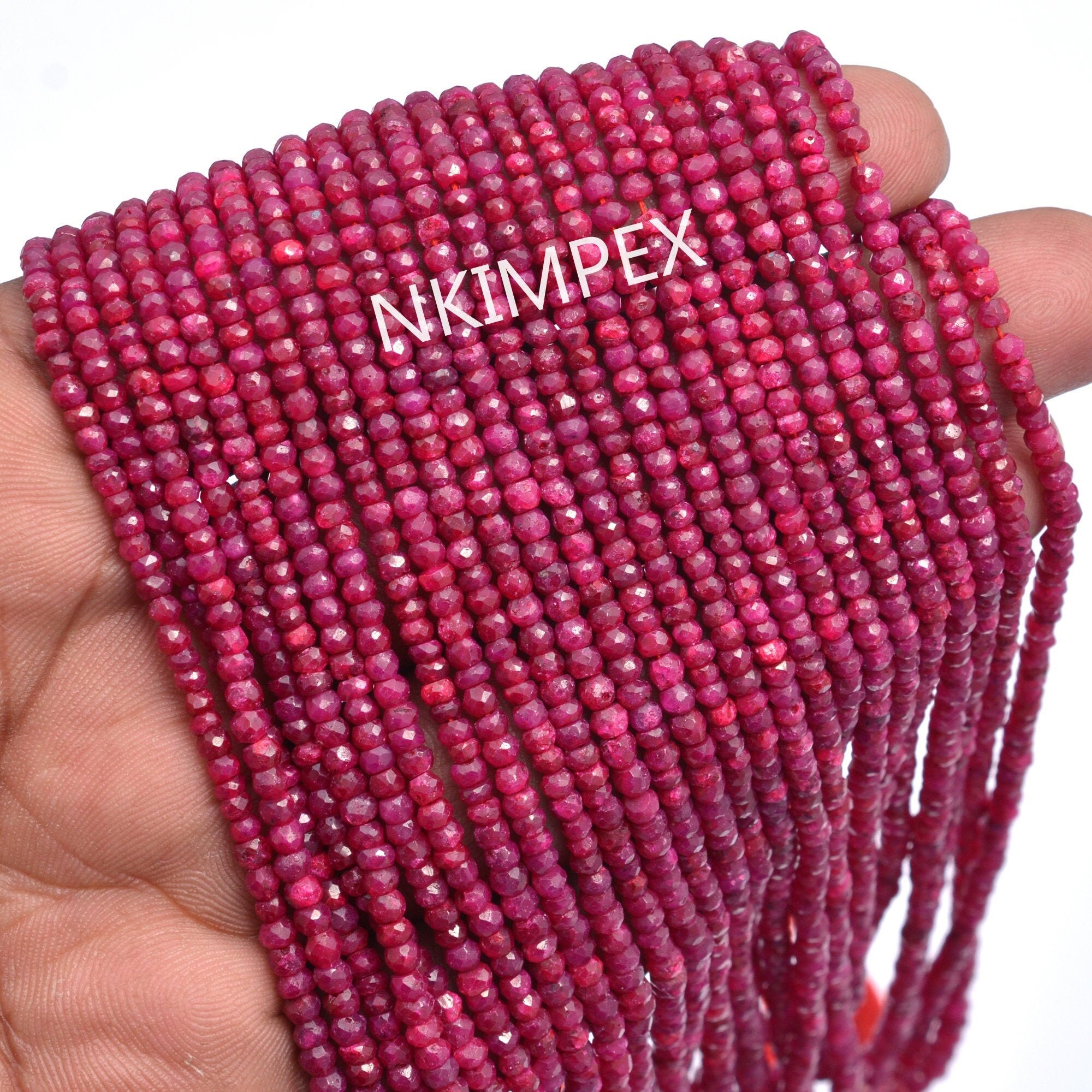 Pink Ruby Faceted Rondelle Beads, 2 mm To 3.5 mm, Ruby Rondelle Beads, Ruby Jewelry Making Gemstone Beads, 16 Inch Strand (SKU029)