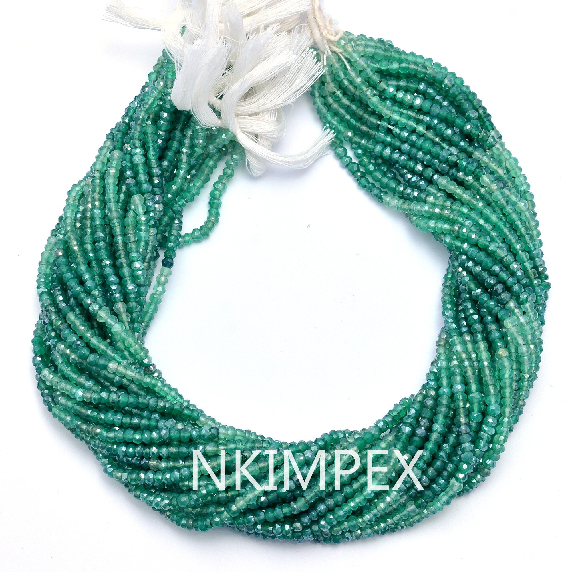 Natural Green Onyx Coated Faceted Rondelle Beads, Green Onyx Beads, Onyx Faceted Beads, Gem Quality, 13 Inch (SKU034)