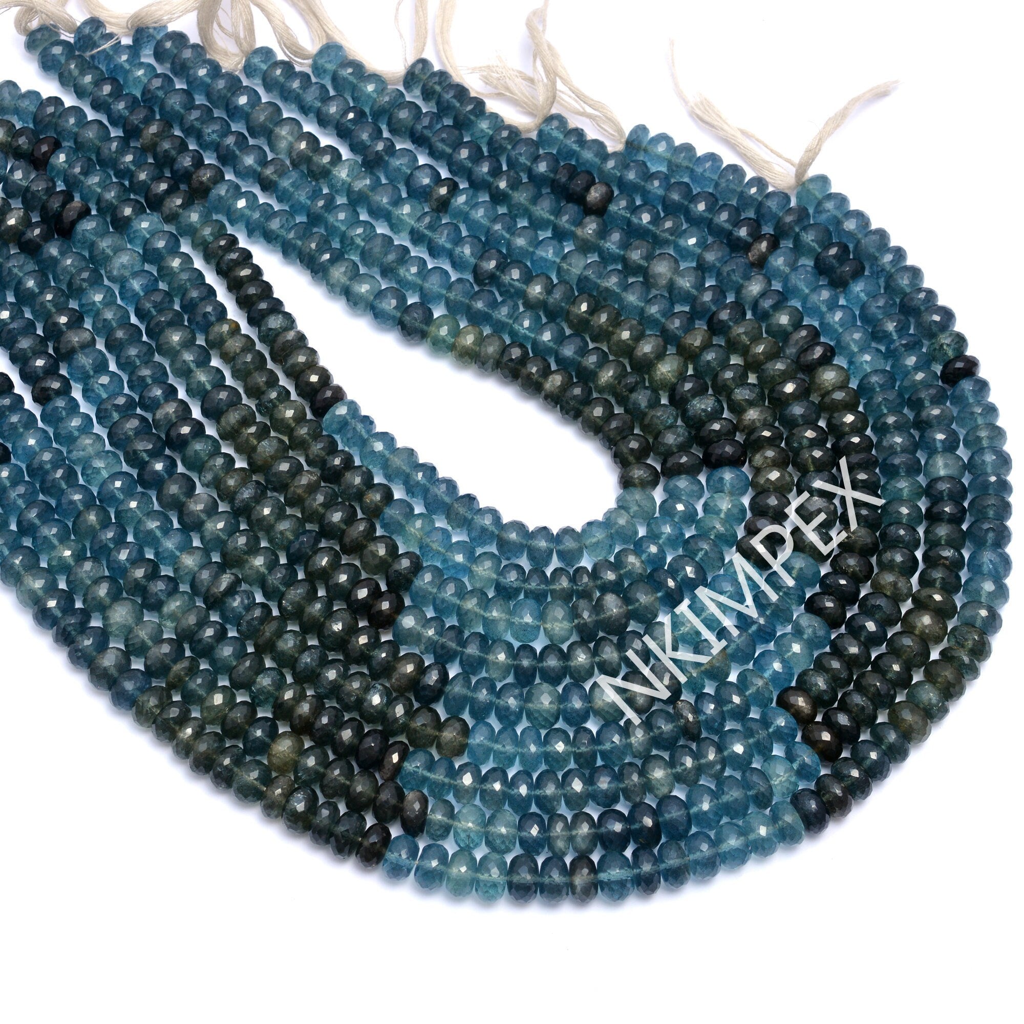 Natural Moss Aquamarine Faceted Rondelle Beads, 8 mm To 9 mm, Aquamarine Beads, 15 Inch Strand, (SKU039)