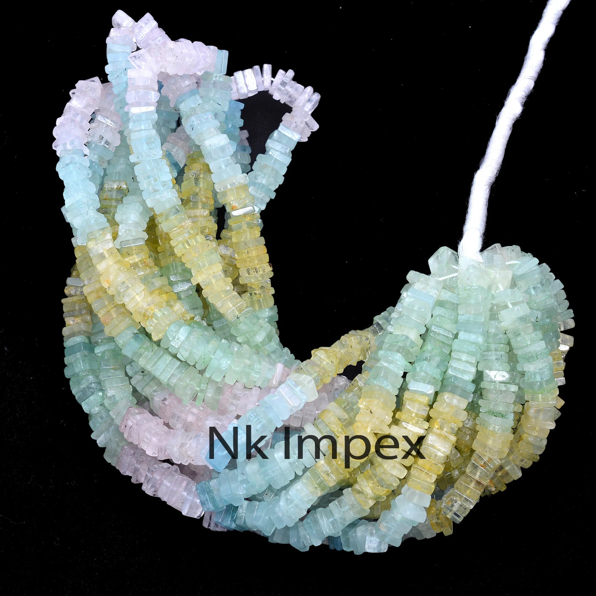 Natural Multi Aquamarine Smooth Square Beads, 16 Inch Strand Aqua Gemstone Beads, (SKU111)