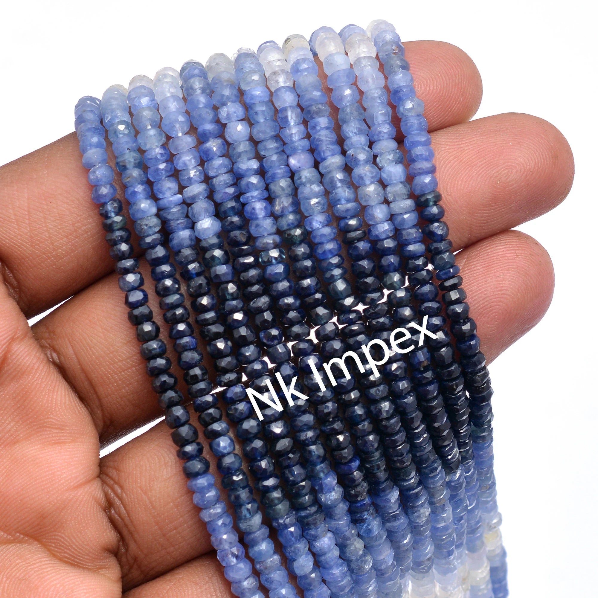 Natural Blue Sapphire Shaded Faceted Rondelle Beads, 3 mm - 4 mm Sapphire Beads, Sapphire Beads, Jewelry Beads, 15 Inches Strand (SKU103)
