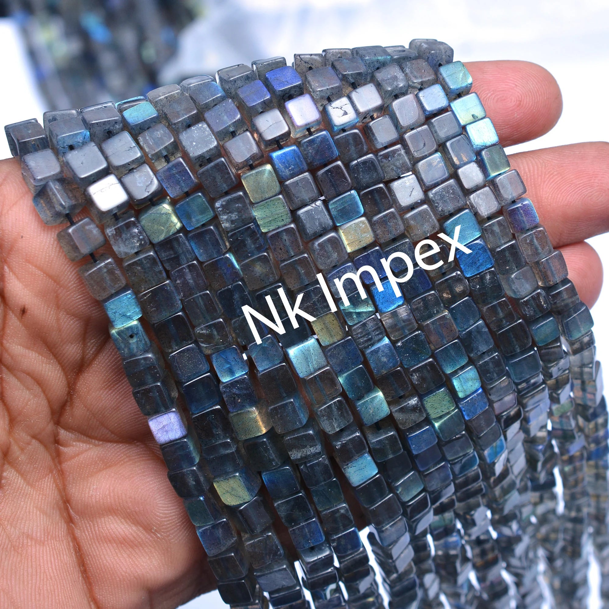 Labradorite Smooth Cube Box Beads, Blue Fire Labradorite Cube, Labradorite Jewelry Making Gemstone Beads. 16 Inches Strand (SKU106)