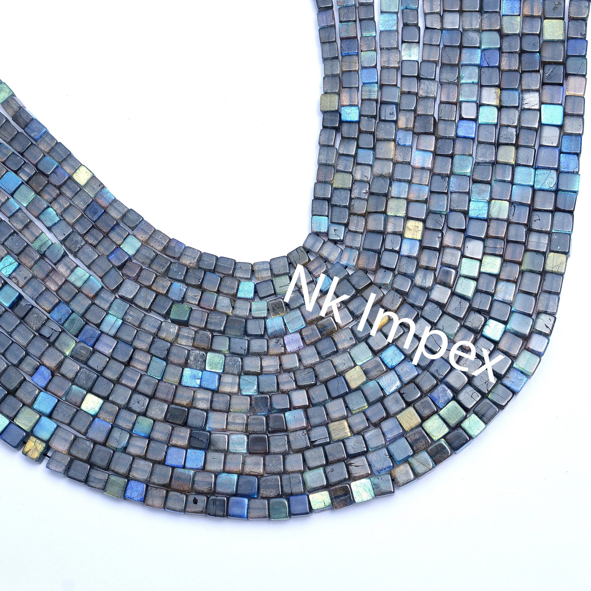Labradorite Smooth Cube Box Beads, Blue Fire Labradorite Cube, Labradorite Jewelry Making Gemstone Beads. 16 Inches Strand (SKU106)