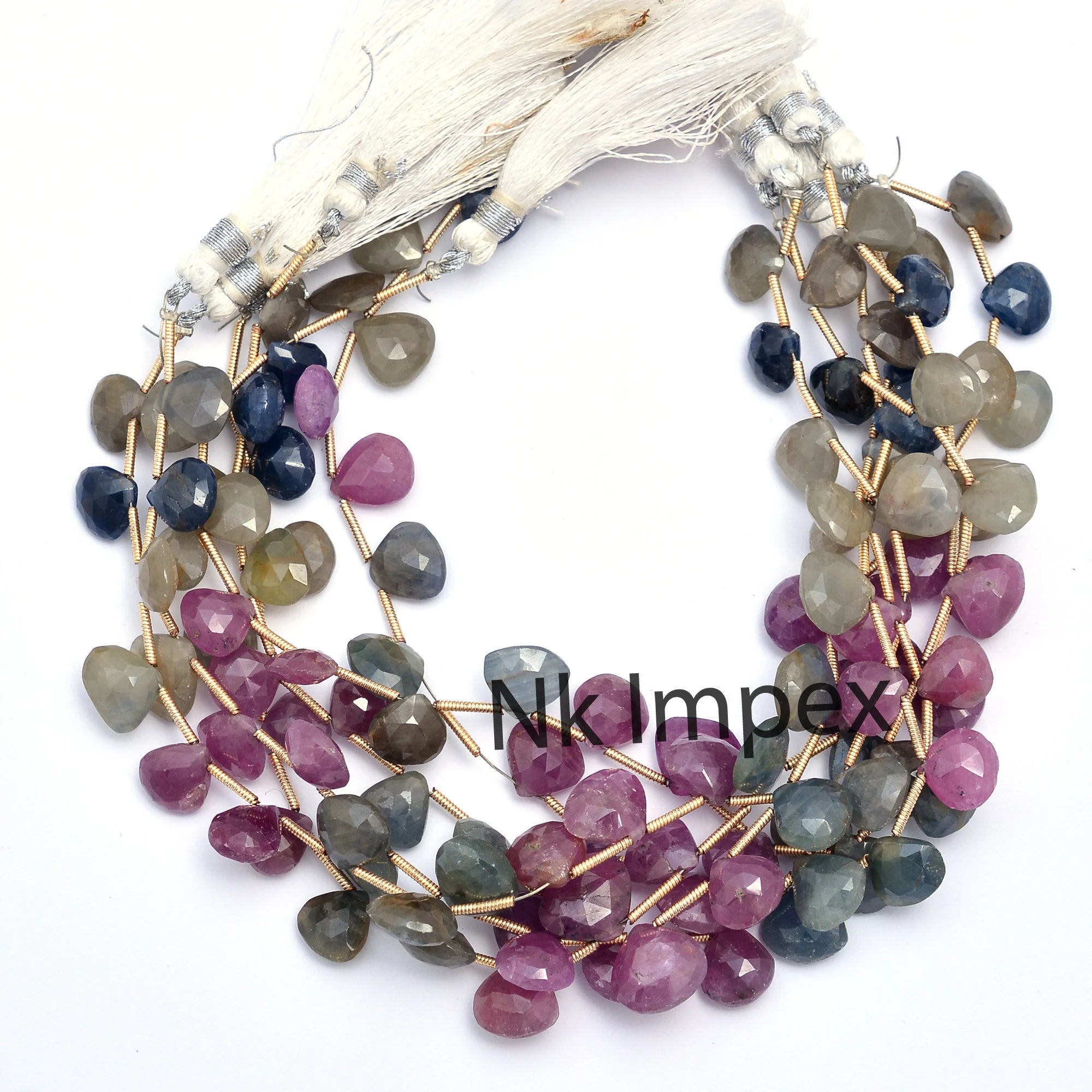 Multi Sapphire Faceted Heart Beads, Multi Sapphire Heart, Sapphire Jewelry Making Gemstone Heart Beads, 8 Inch Strand, SKU No. 121