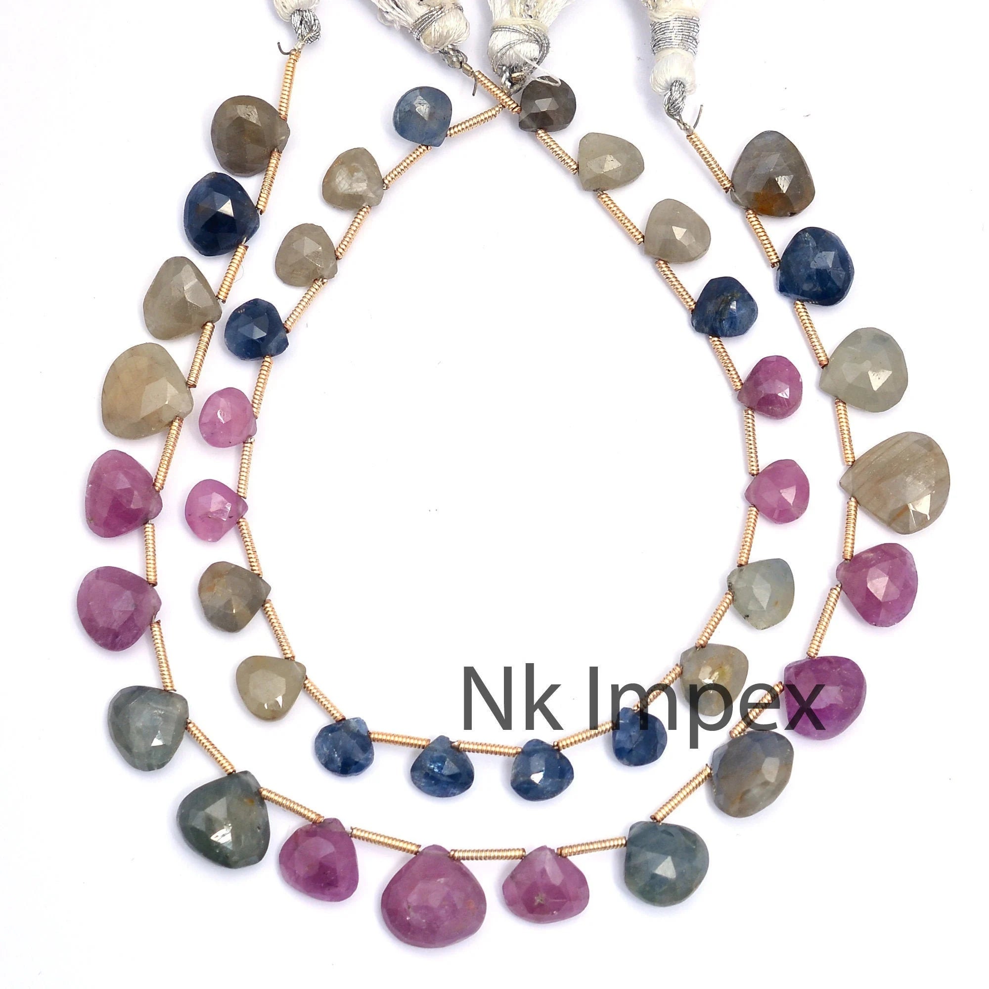 Multi Sapphire Faceted Heart Beads, Multi Sapphire Heart, Sapphire Jewelry Making Gemstone Heart Beads, 8 Inch Strand, SKU No. 121