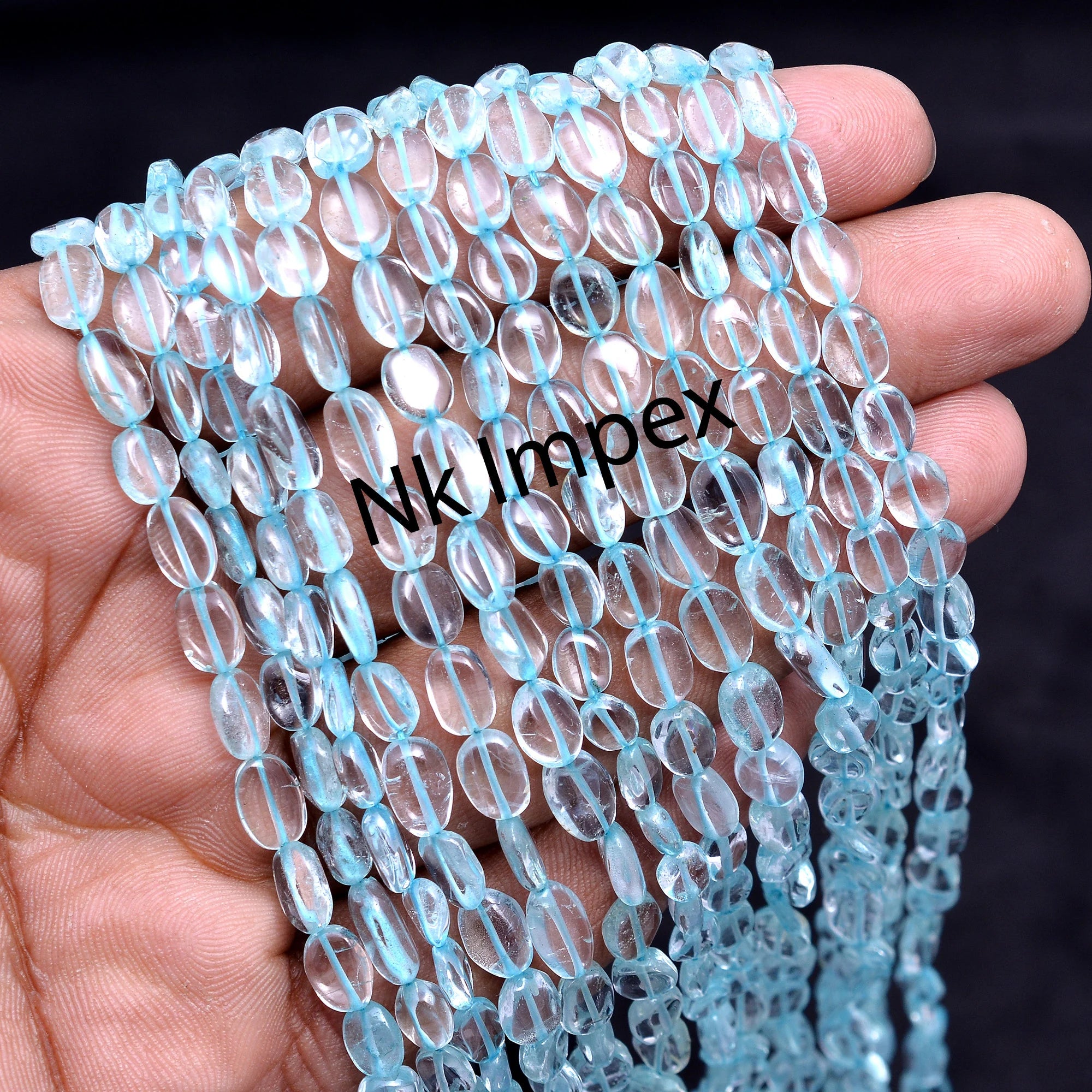 Natural Blue Topaz Smooth Oval Beads, Handmade Gemstone Beads 14 Inch Strand, (SKU123)