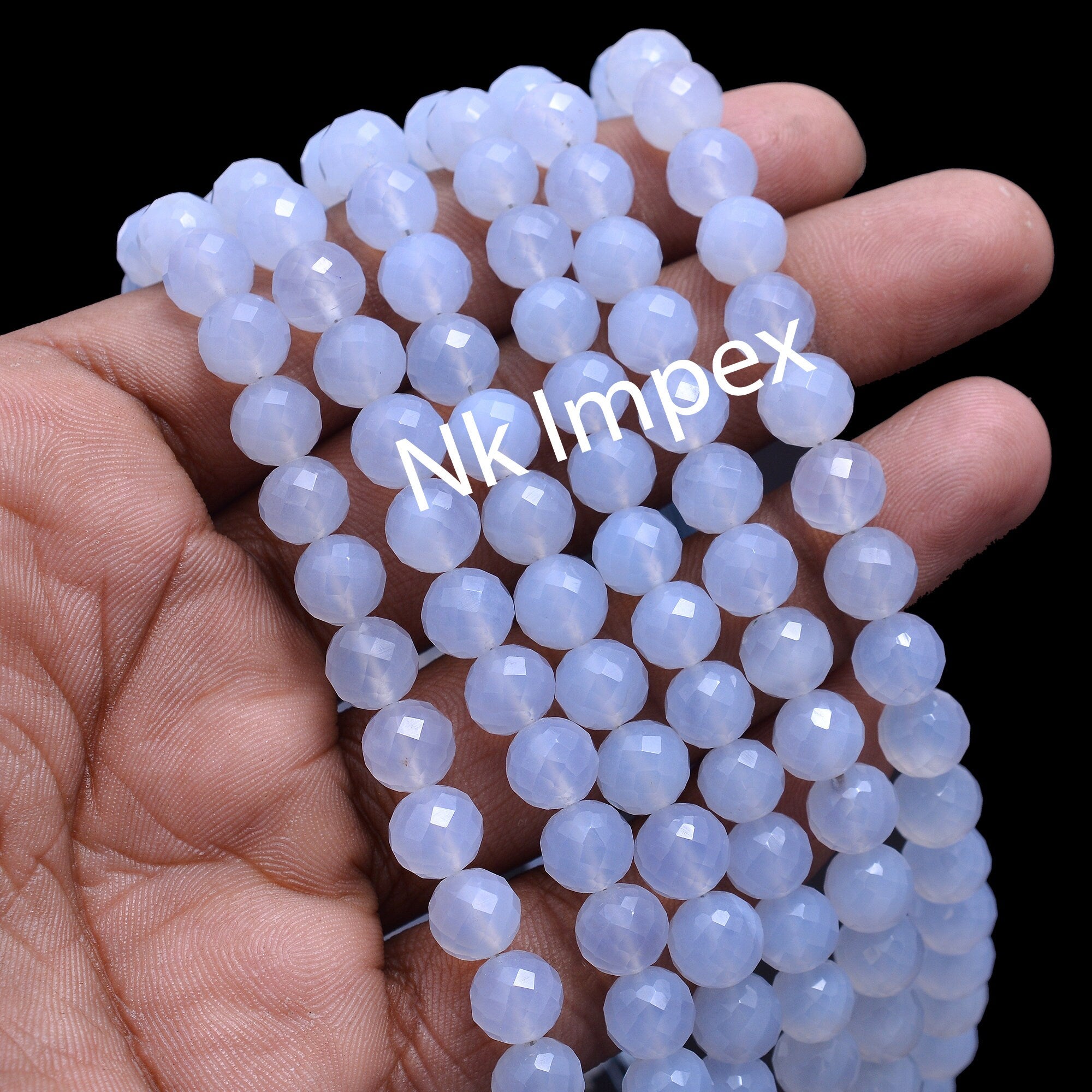 AAA Quality Chalcedony Beads, Blue Chalcedony Beads, 7 To 8 mm, Beads, Faceted Round Chalcedony, Jewelry Making Gemstone Beads, 9" (SKU151)