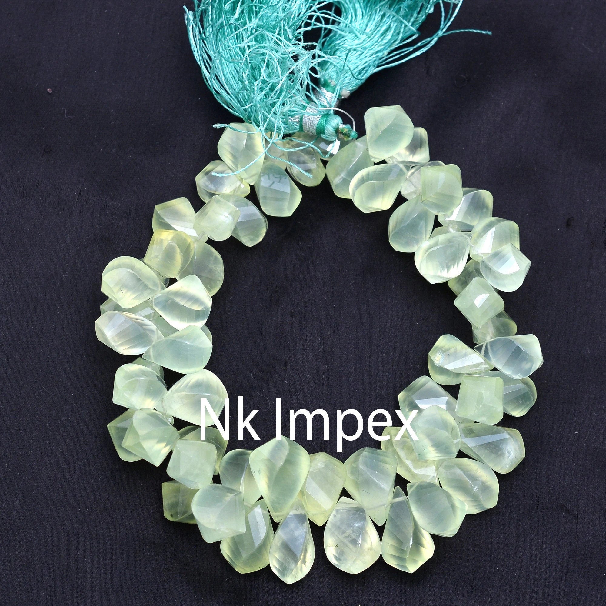 Natural Prehnite Faceted Twisted Drops Beads, 8x16 mm To 12x21 mm, Prehnite Twisted Drops, Prehnite Jewelry Making Gemstone, 8 Inch SKU 154
