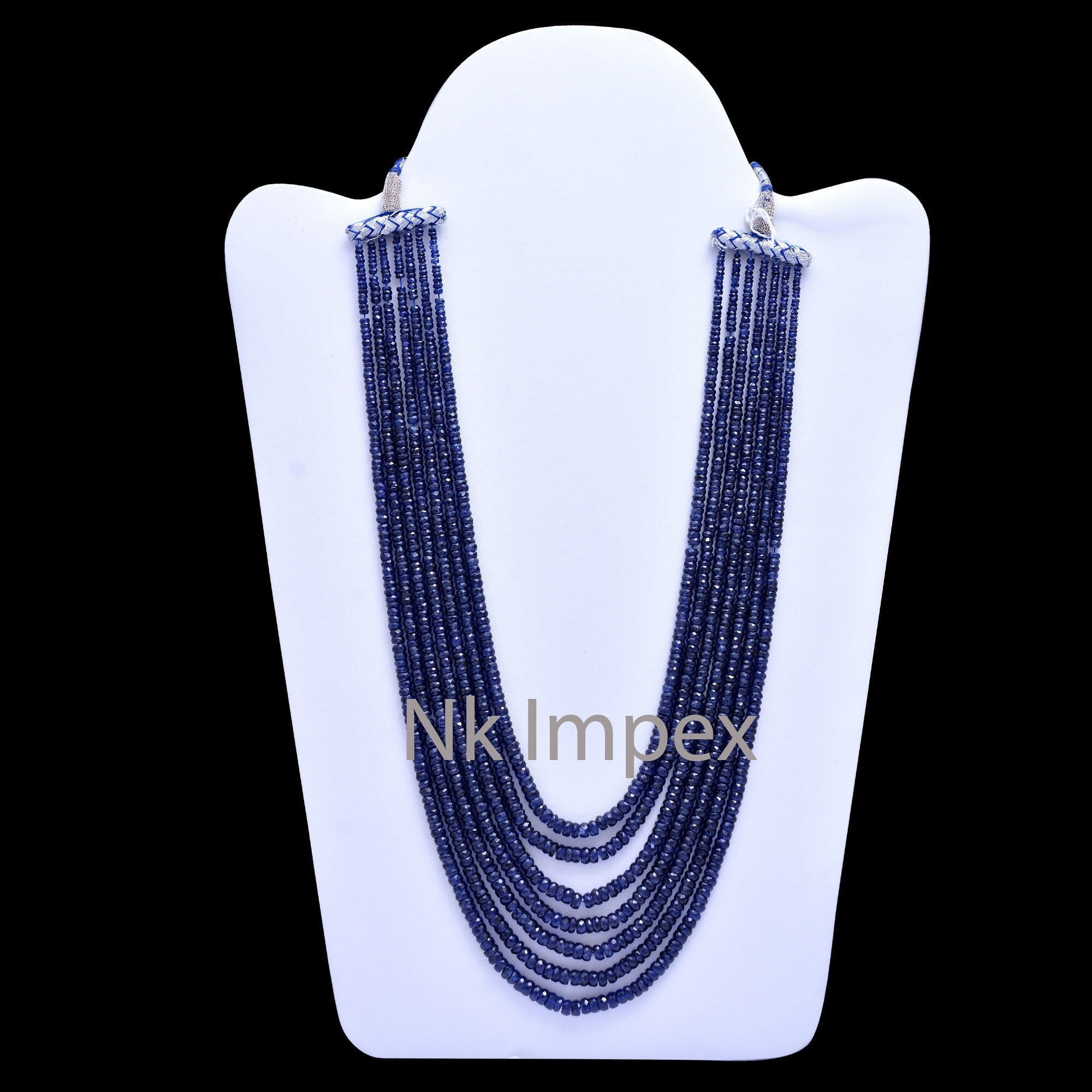Blue Sapphire Beads Necklace, 4 To 5.5 mm, Unique Sapphire Glass Filled Beads, Sapphire Faceted Rondelle Beads, Sapphire Beads, 11" (SKU155)