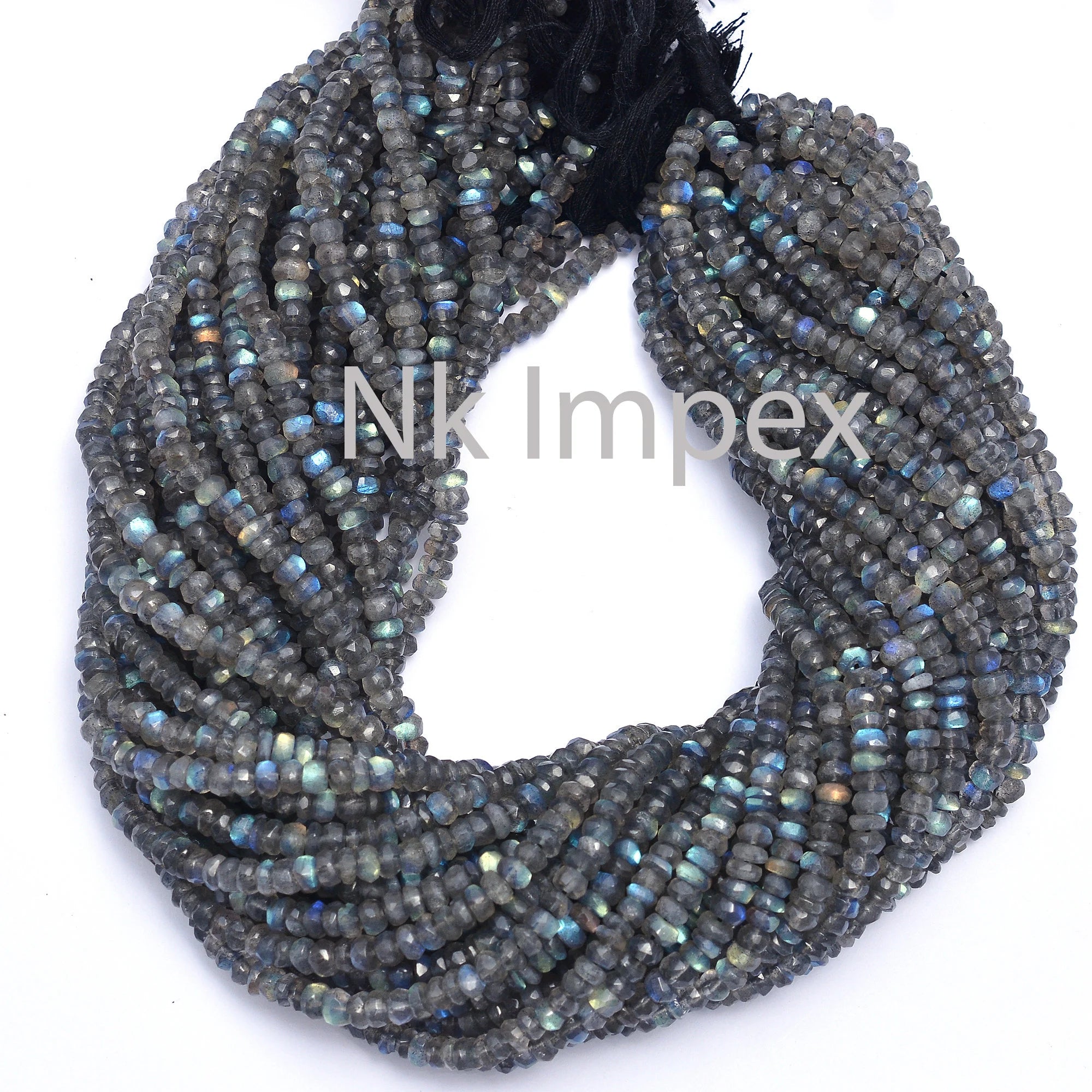 Natural Labradorite Faceted Rondelle Beads, 4 To 5 mm, Blue Flashy Labradorite Beads 13 Inch Strand, (SKU175)