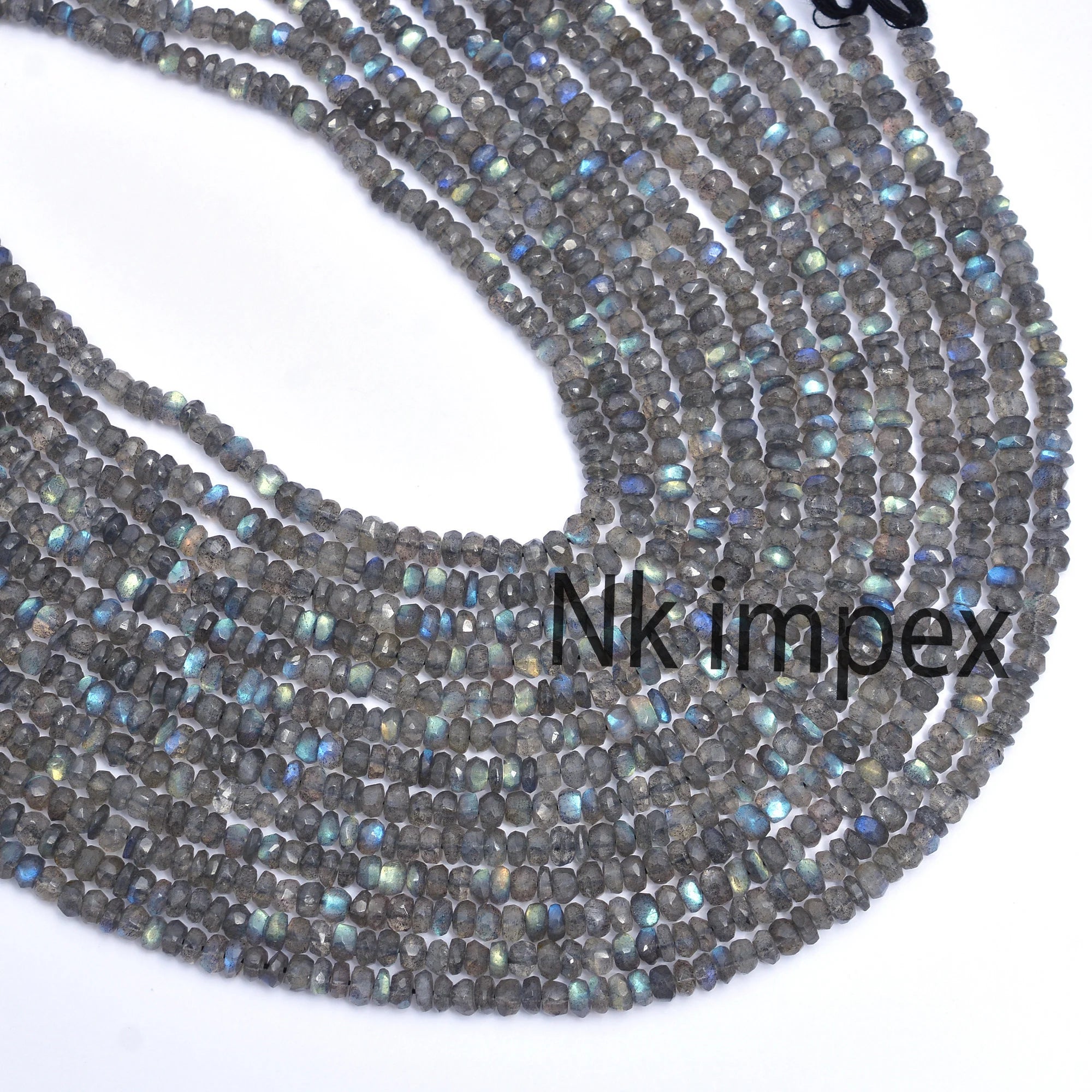 Natural Labradorite Faceted Rondelle Beads, 4 To 5 mm, Blue Flashy Labradorite Beads 13 Inch Strand, (SKU175)
