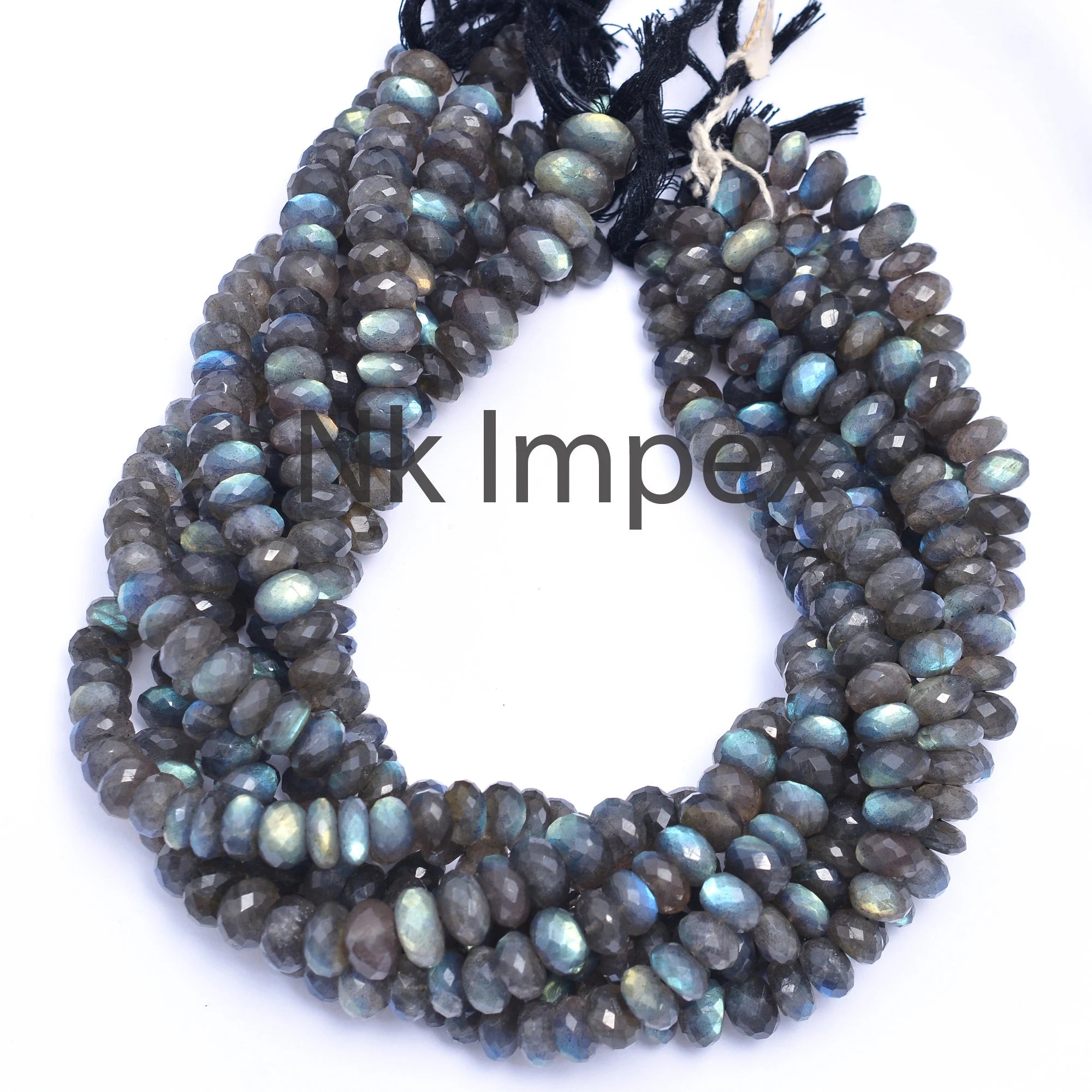 Labradorite Rainbow Beads, Faceted Rondelle Beads, 10 mm To 11.5 mm, Black Beads, Labradorite Jewelry Beads, 14.5" (SKU176)