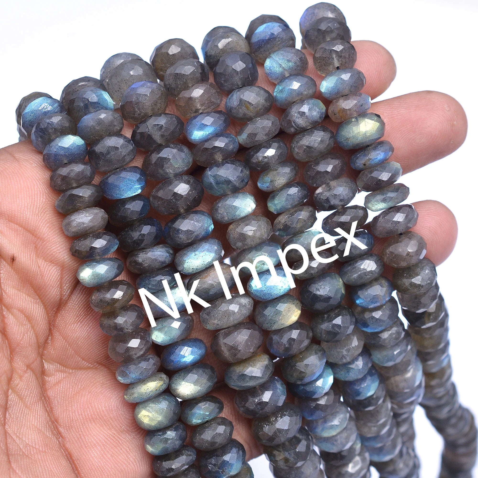Labradorite Rainbow Beads, Faceted Rondelle Beads, 10 mm To 11.5 mm, Black Beads, Labradorite Jewelry Beads, 14.5" (SKU176)