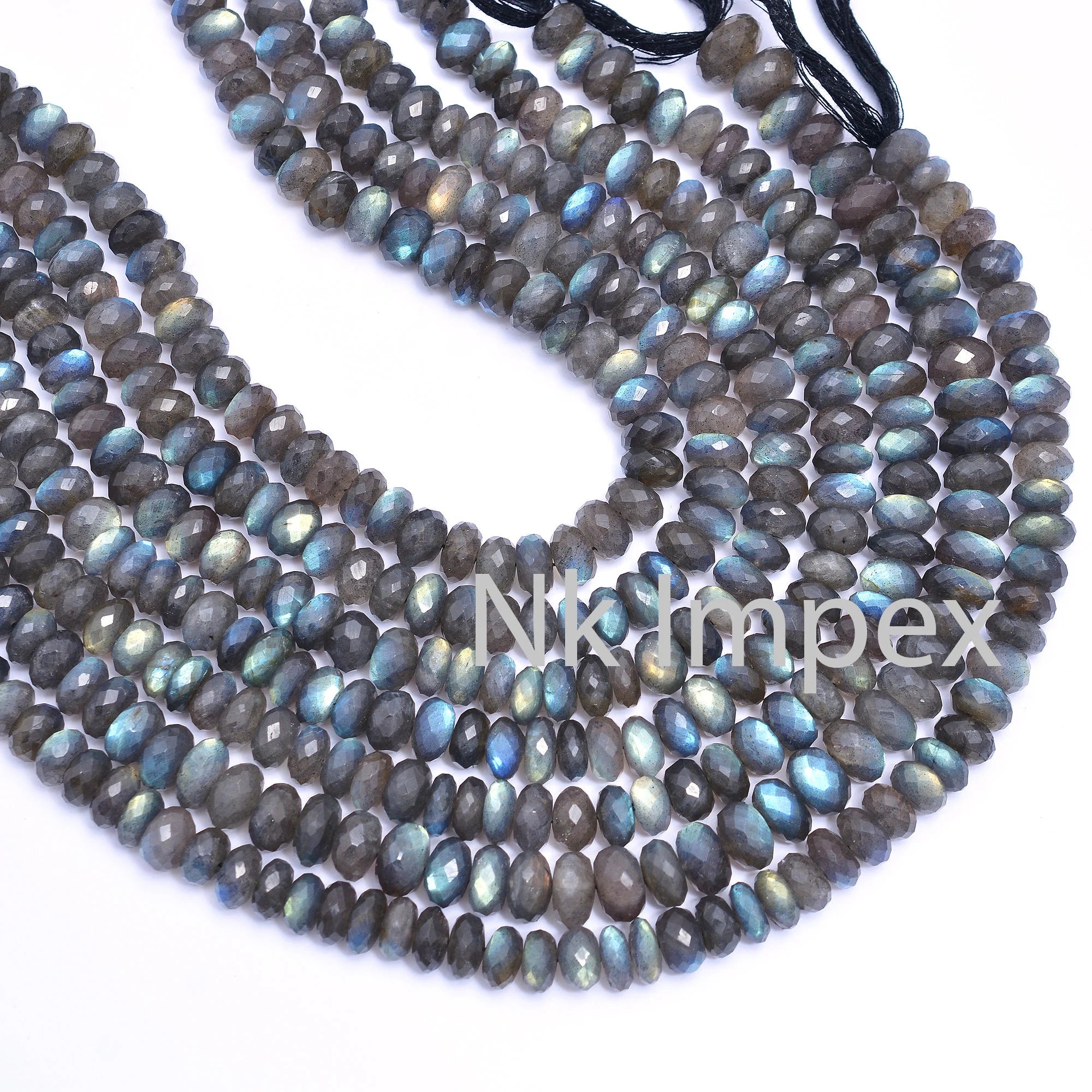 Labradorite Rainbow Beads, Faceted Rondelle Beads, 10 mm To 11.5 mm, Black Beads, Labradorite Jewelry Beads, 14.5" (SKU176)