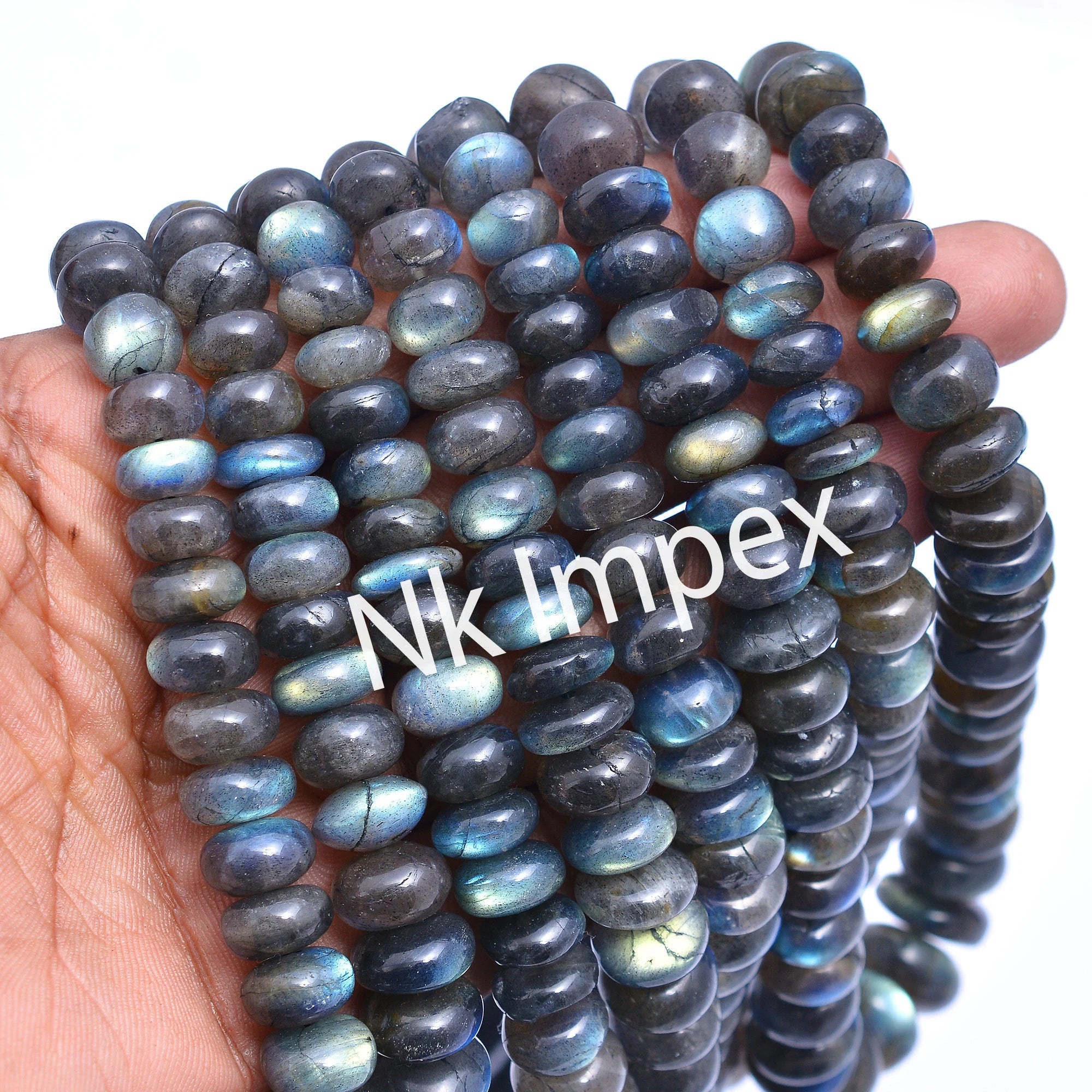 Blue Flashy Labradorite Smooth Rondelle Beads, 8 To 14 mm, Black Rainbow Labradorite Beads, Wholesale Beads Supplier (SKU178)