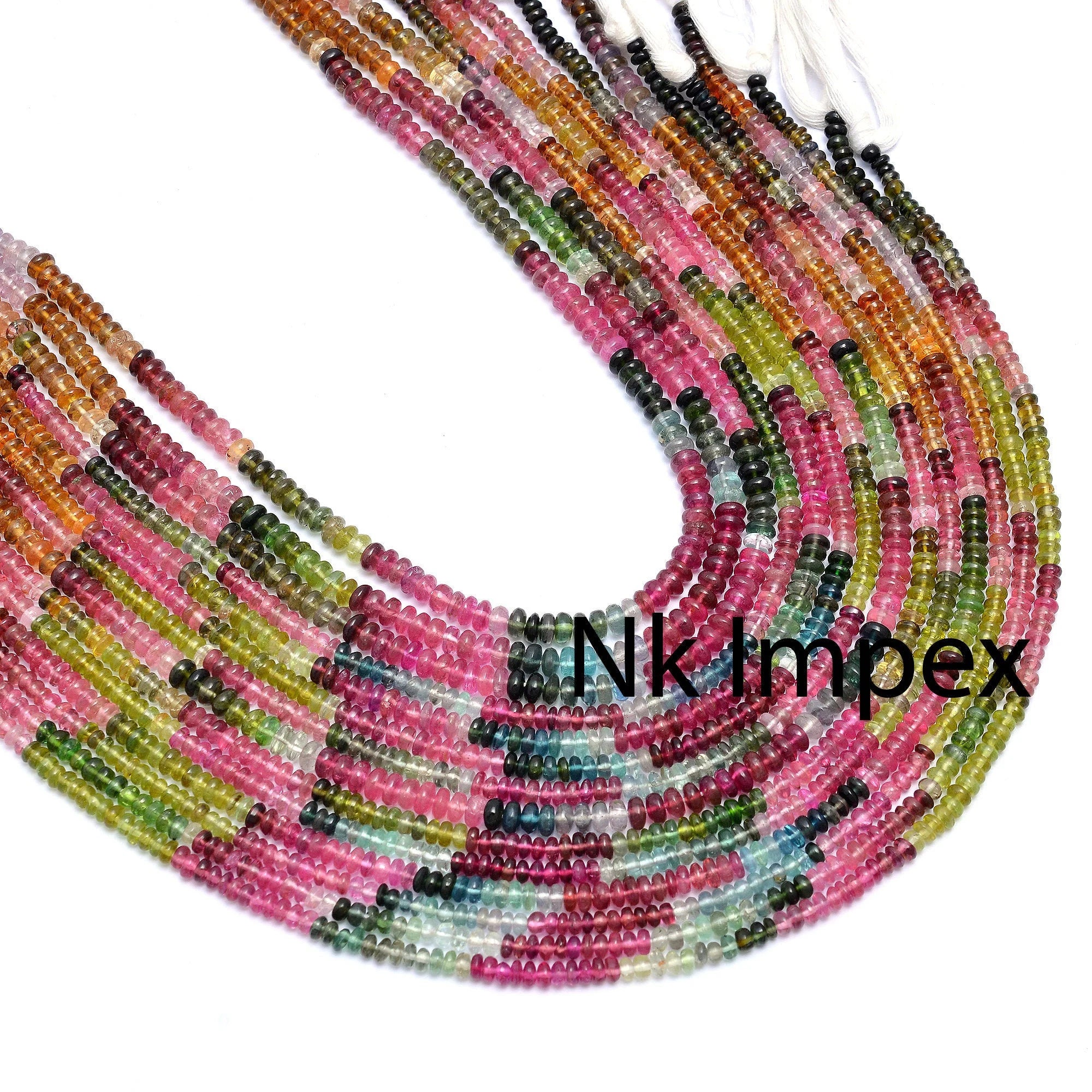 AAA Quality Natural Multi Color Tourmaline Beads, Smooth Rondelle Beads, Wholesale Tourmaline Beads Supplier 13" Strand (SKU210)