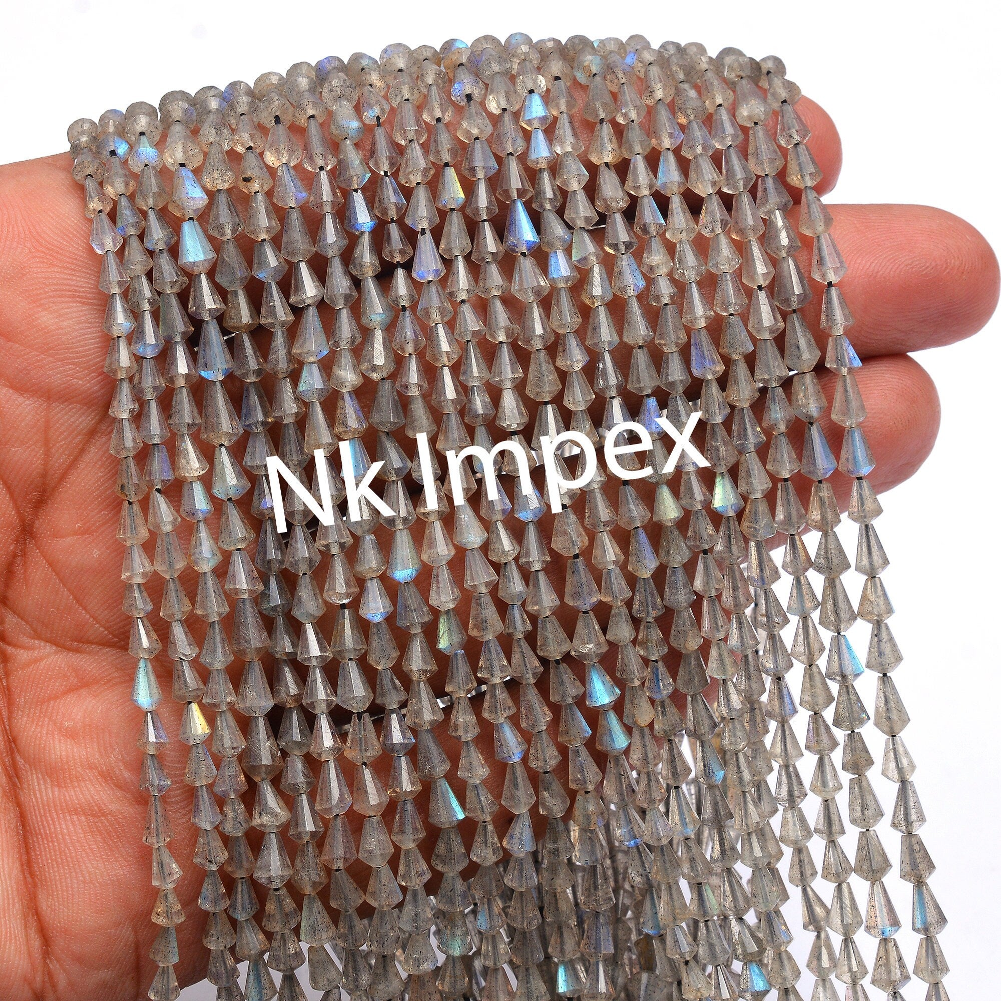 Natural Labradorite Faceted Straight Drill Drops, 3 mm - 4 mm, Labradorite Drops, Black Rainbow Drops, Jewelry Beads, 15 Inch