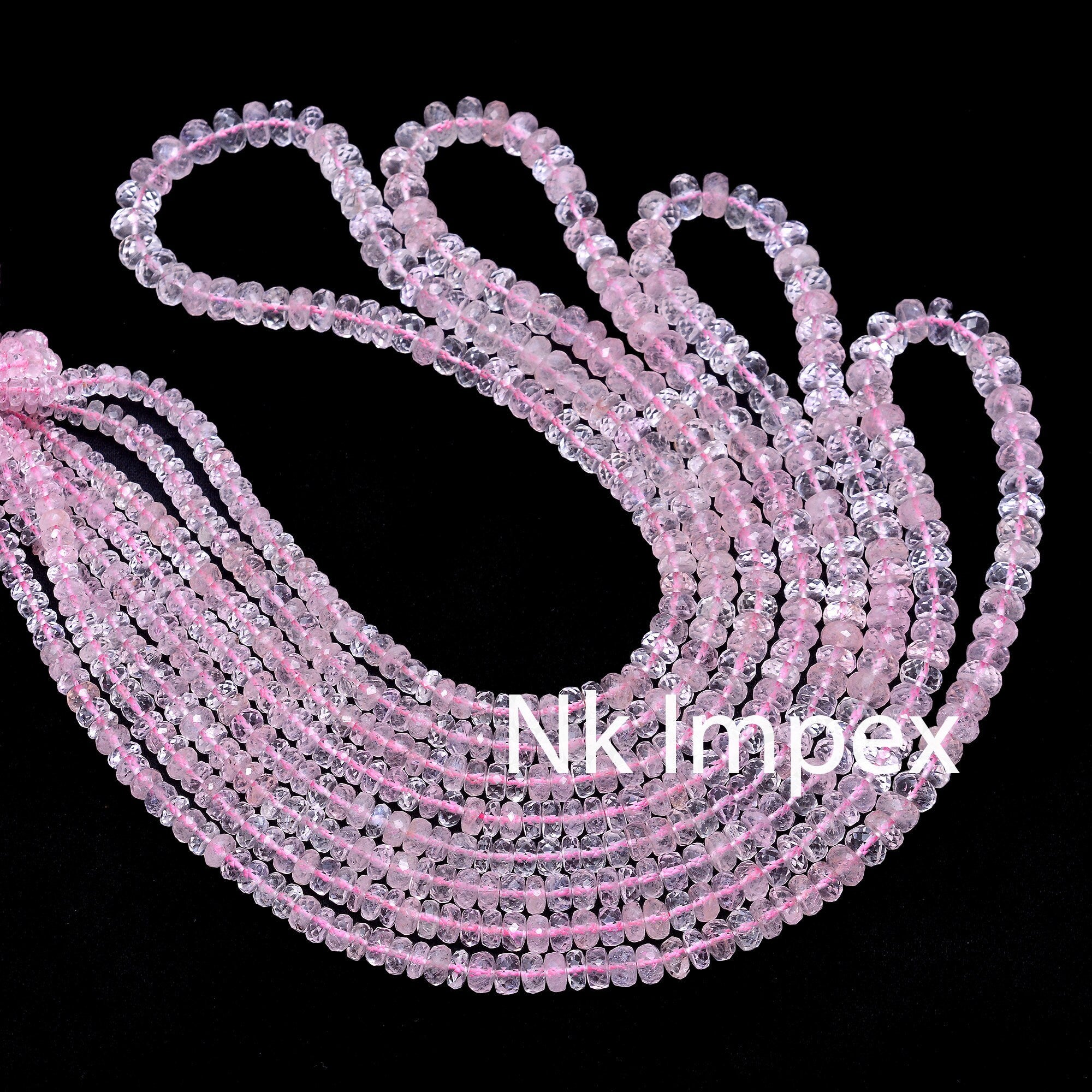 Natural Morganite Faceted Rondelle Beads, 3.5 mm To 6 mm, Pink Morganite Beads, Morganite Handmade Gift For Women, 17.5 Inch