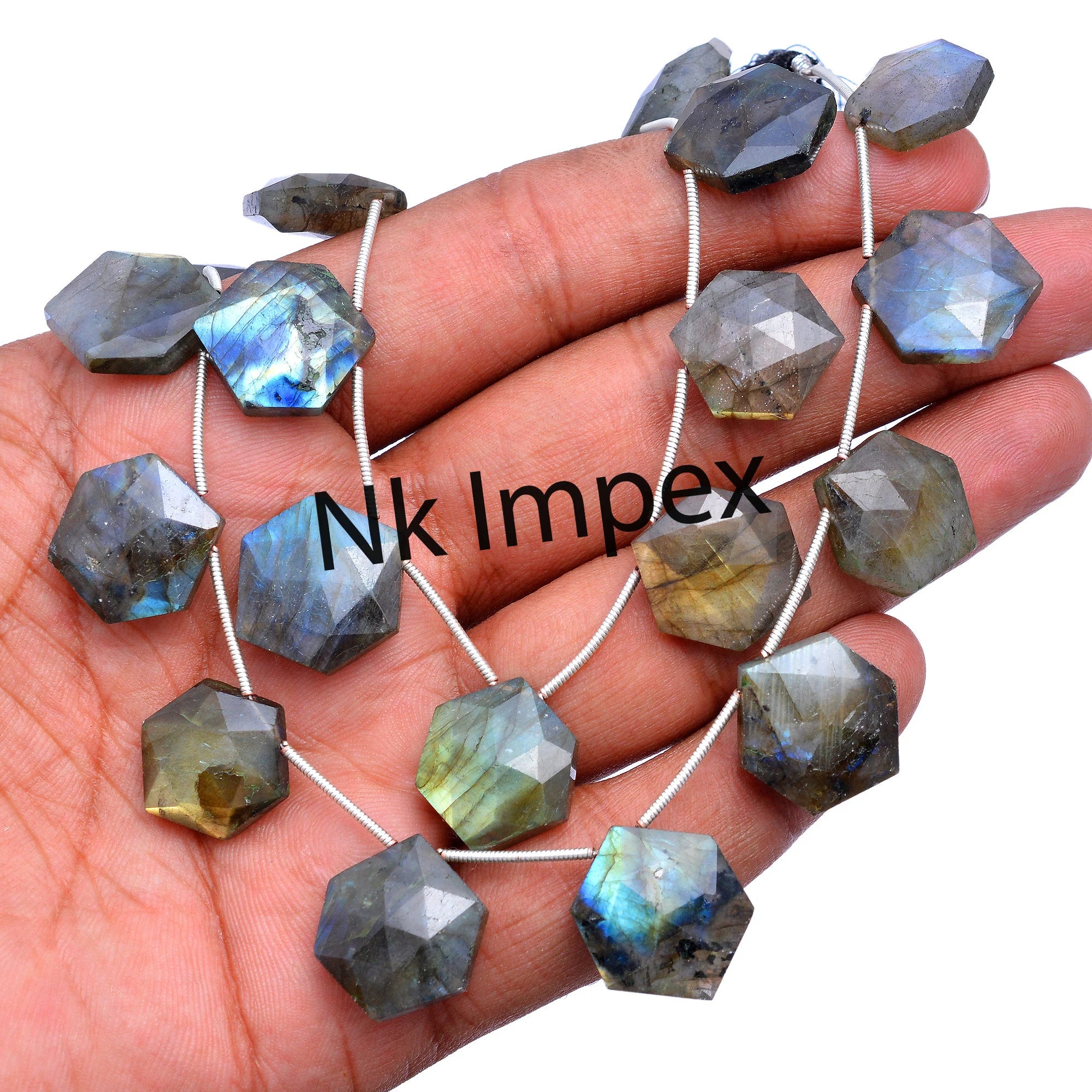 Black Rainbow Labradorite Hexagon Beads, 14x16 mm To 16x19 mm, Purple Labradorite Hexagon Beads, Labradorite Gemstone Beads