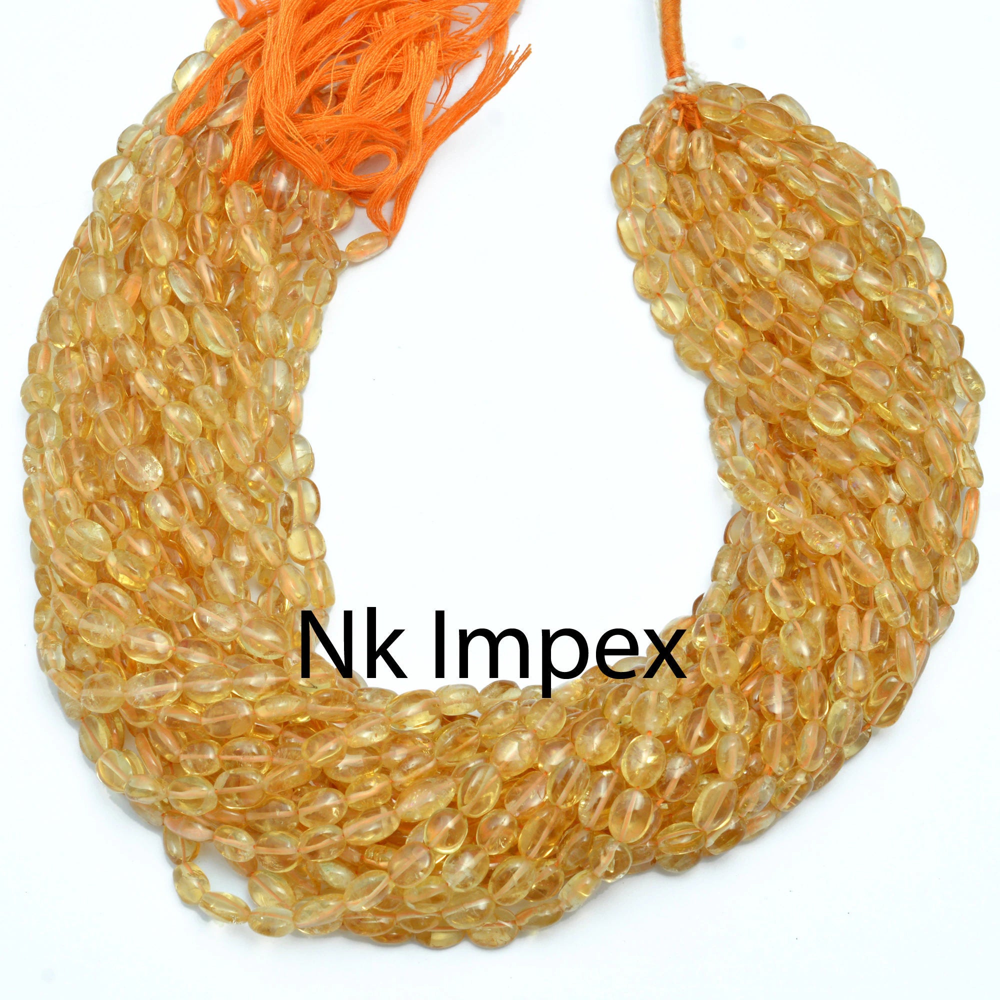 Natural Yellow Citrine Smooth Oval Beads, 15 Inch Strand Handmade Gemstone Beads, (SKU236)