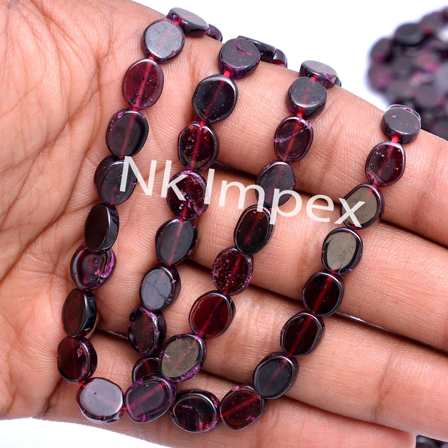 Natural Red Garnet Smooth Flat Oval Beads, 6x6 mm To 8x10 mm, Red Garnet Flat Oval, Garnet Jewelry Making Gemstone Beads, 17 Inch