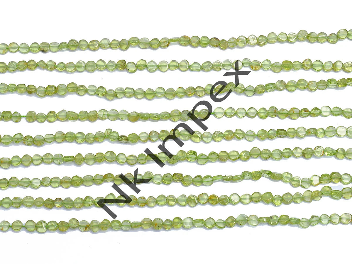 Natural Peridot Smooth Coin Beads, 4 mm To 5 mm, 14 Inches Strand, SKU276