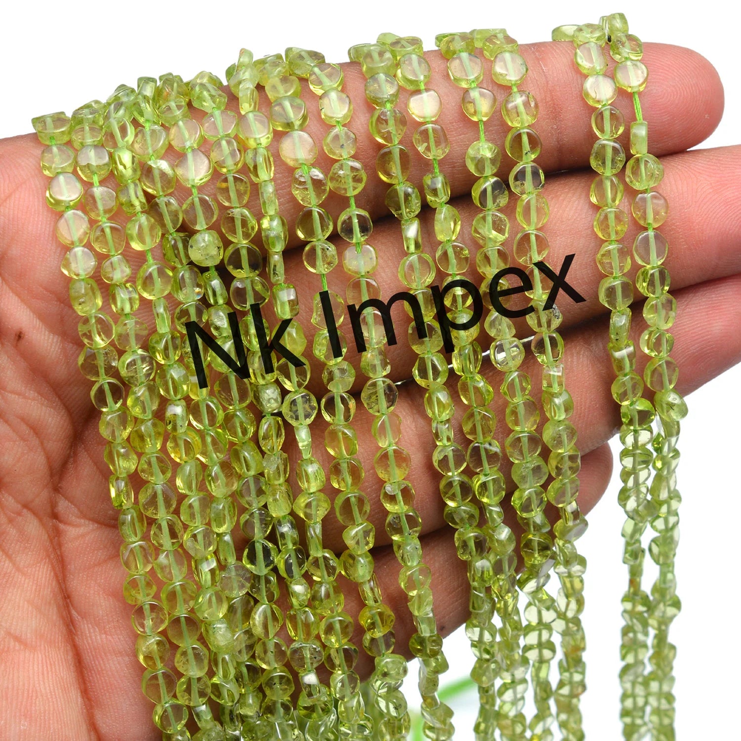 Natural Peridot Smooth Coin Beads, 4 mm To 5 mm, 14 Inches Strand, SKU276
