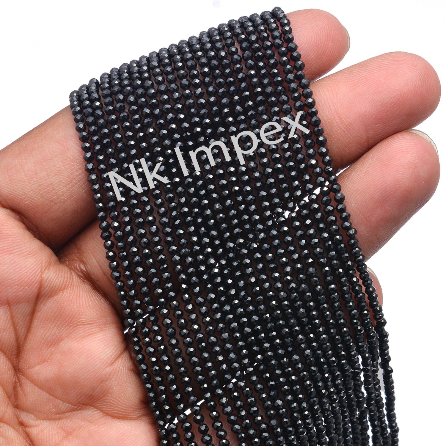 Natural Black Spinel Faceted Round Beads 13 Inches, 2 mm - 2.5 mm, SKU277