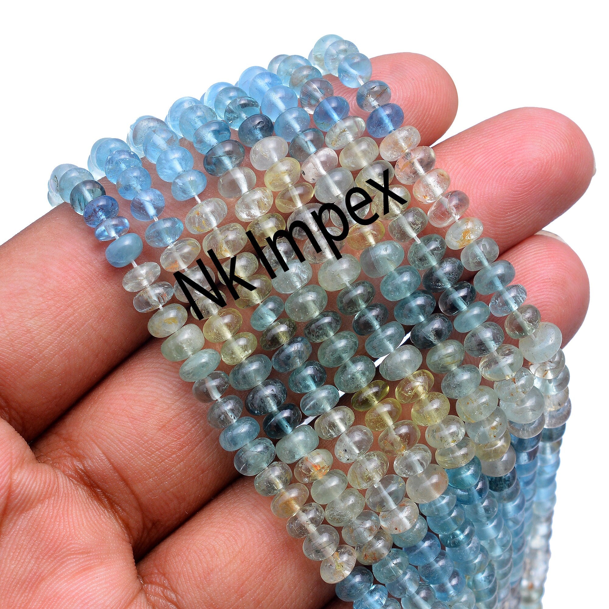 Natural Multi Aquamarine Smooth Rondelle Beads, 3 To 6 mm, Aquamarine Jewelry Making Beads, 16 Inch, (SKU289)