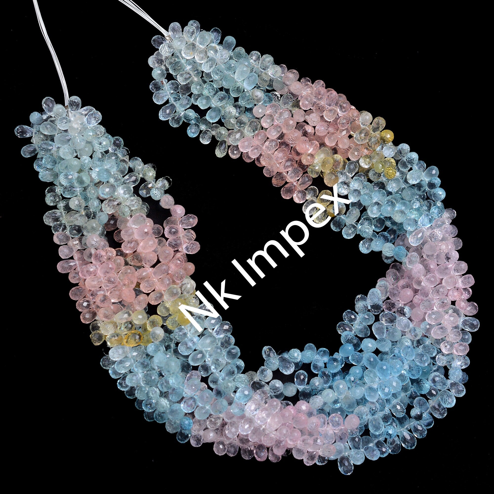 Multi Aquamarine Faceted Briolette Drops Beads, Multi Aquamarine Drops, Multi Beryl Drops, Aquamarine Jewelry Making Gemstone Drops