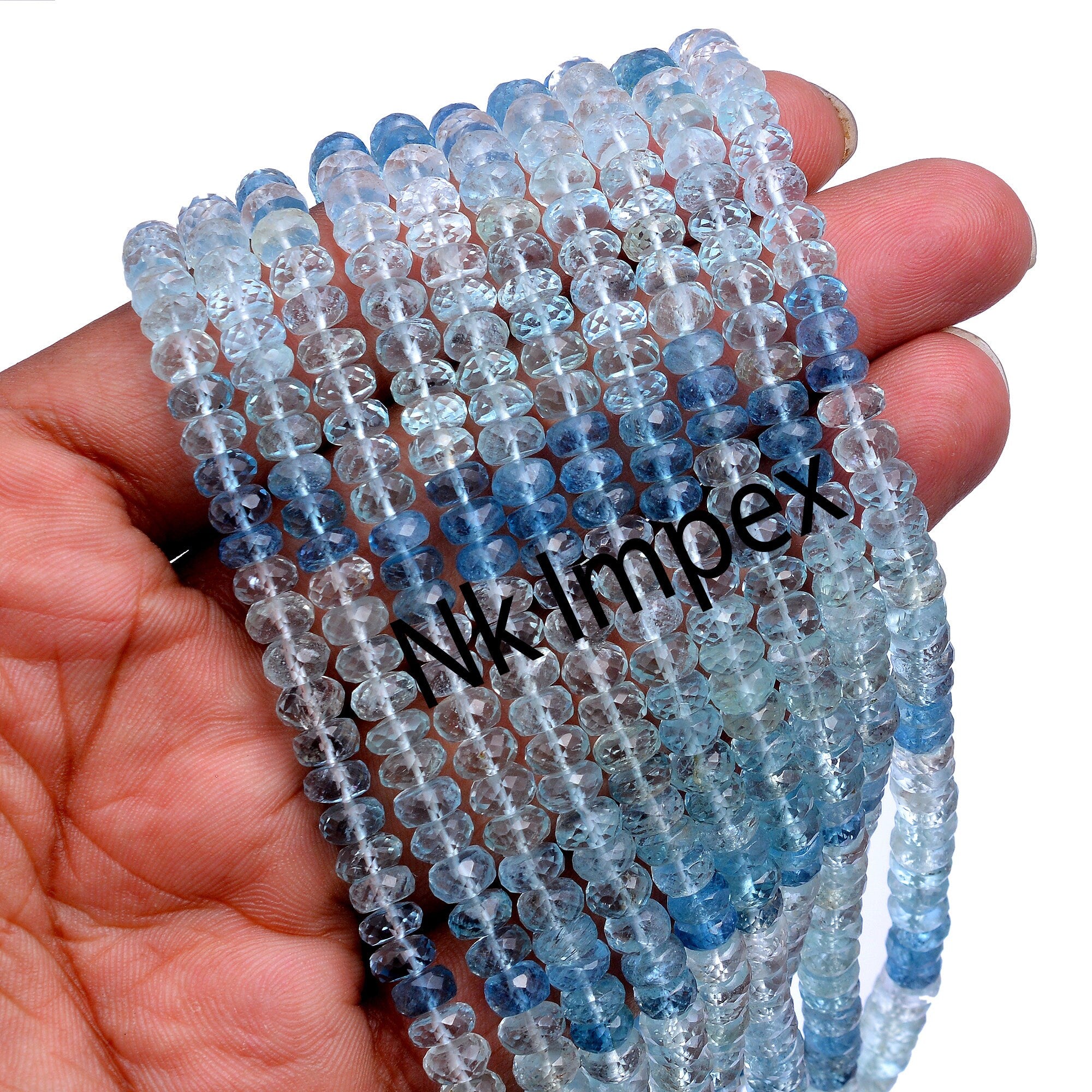 Aquamarine Faceted Rondelle Beads, 5 To 6.5 mm, Multi Aquamarine Beads, Aquamarine Wholesale Beads, Stone Beads, 19 Inch Strand (SKU296)