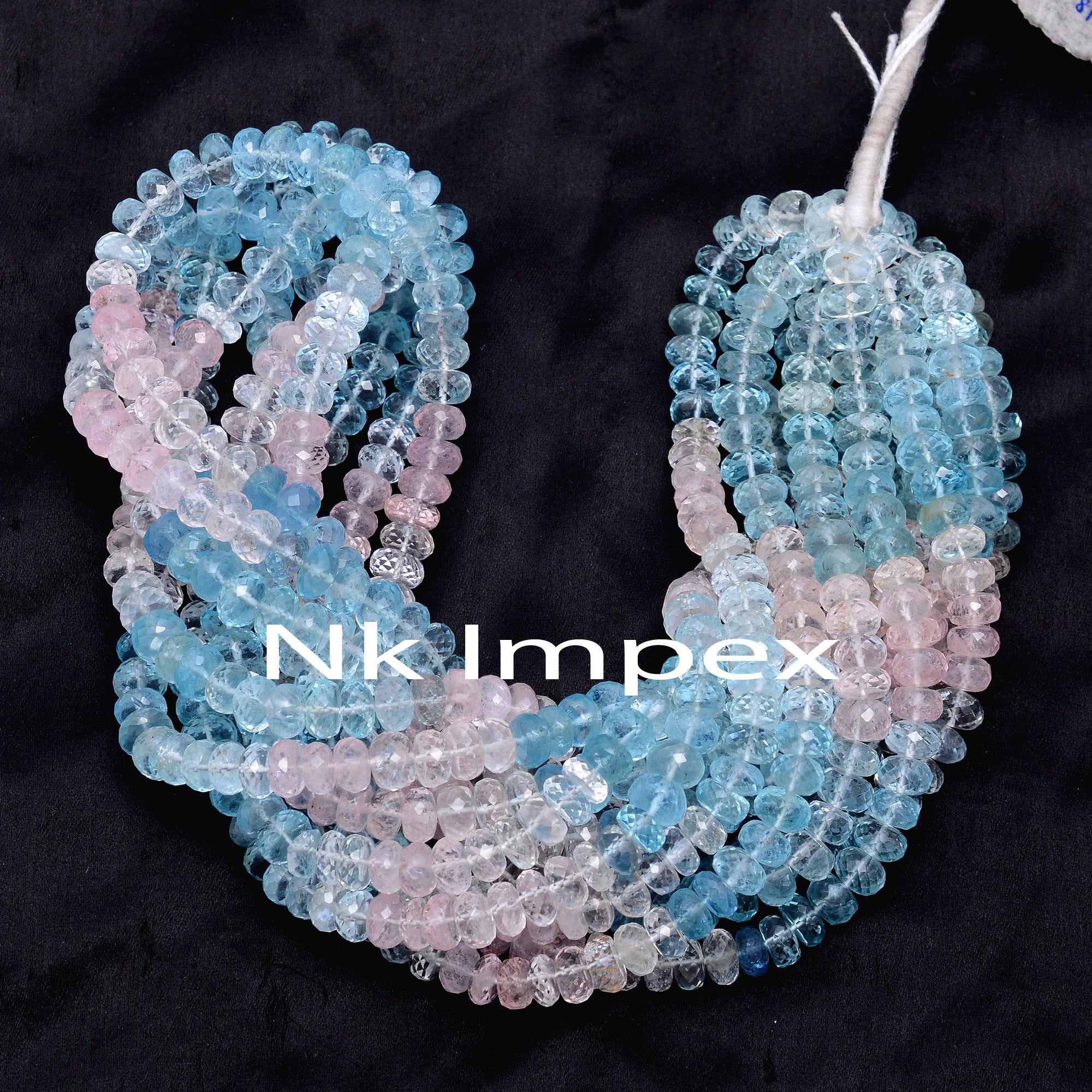 Multi Aquamarine Faceted Rondelle Beads, Multi Aquamarine Beads, Pink Blue Shaded Beads, Handmade Gift For Women, 18 Inch (SKU299)