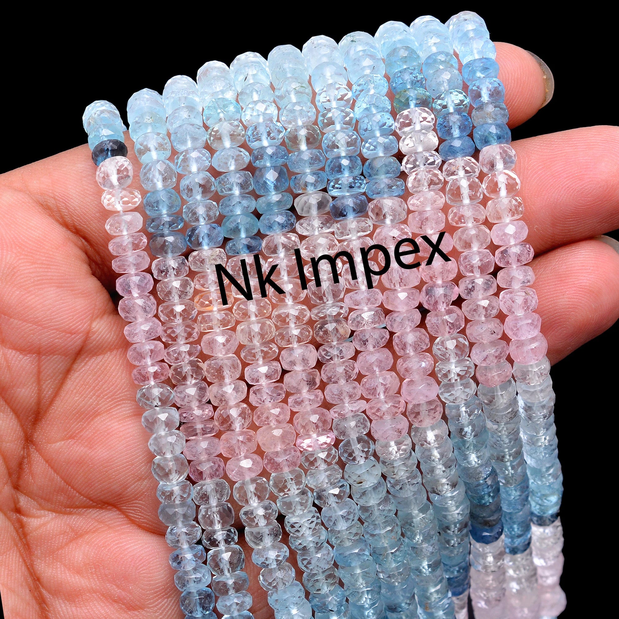 Multi Aquamarine Faceted Rondelle Beads, Multi Aquamarine Beads, Pink Blue Shaded Beads, Handmade Gift For Women, 18 Inch (SKU299)