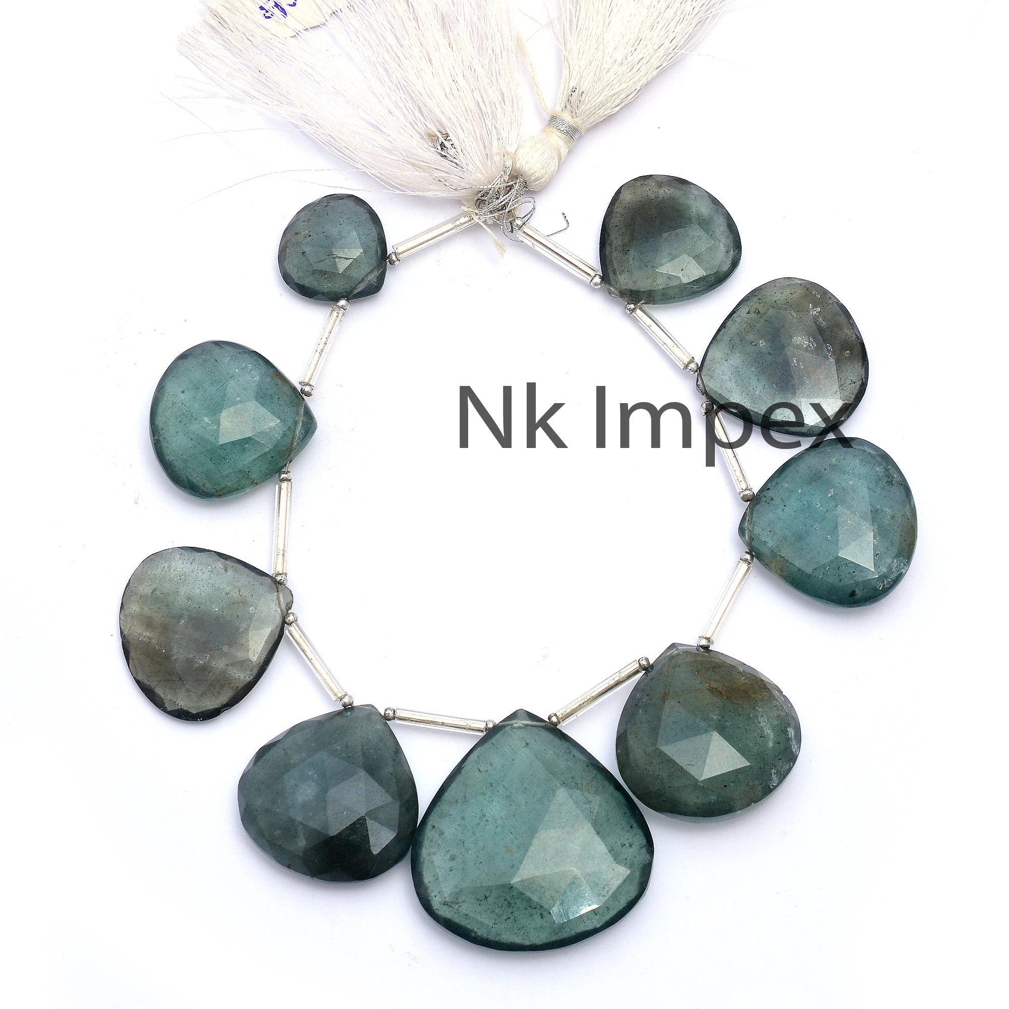 Natural Moss Aquamarine Faceted Heart Shape Beads, 9 Inch Strand, (SKU309)