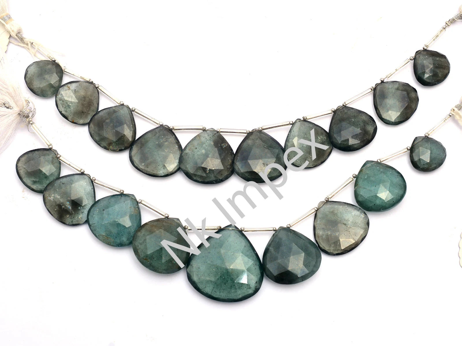 Natural Moss Aquamarine Faceted Heart Shape Beads, 9 Inch Strand, (SKU309)