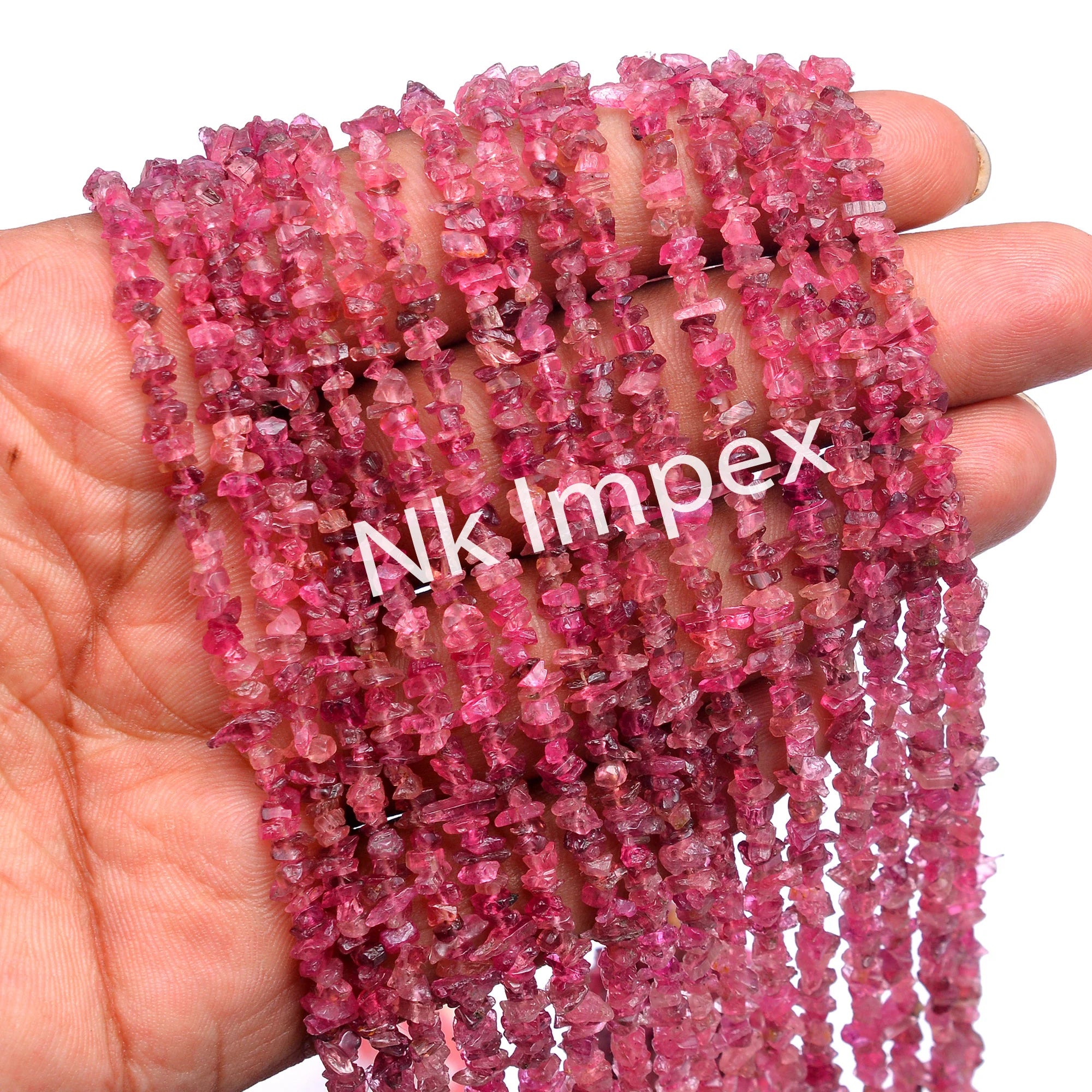 Pink Tourmaline Smooth Chips Beads, 3 - 4 mm, 36 Inch Natural Tourmaline Nuggets Beads, (SKU314)