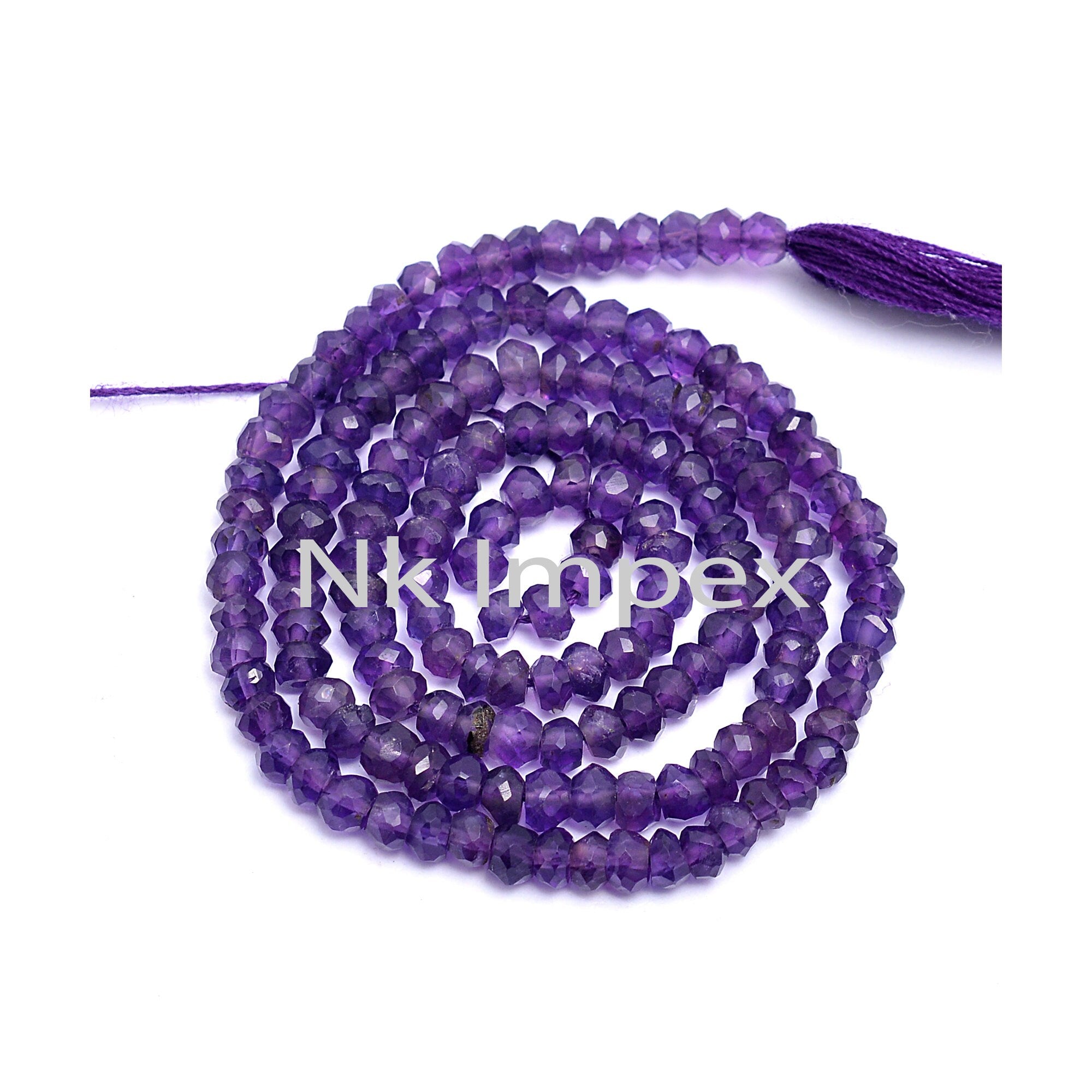 Natural Amethyst Faceted Rondelle Beads, 3 mm To 4 mm, Amethyst Faceted Beads, Amethyst Jewelry Making Beads, 14.5 Inch