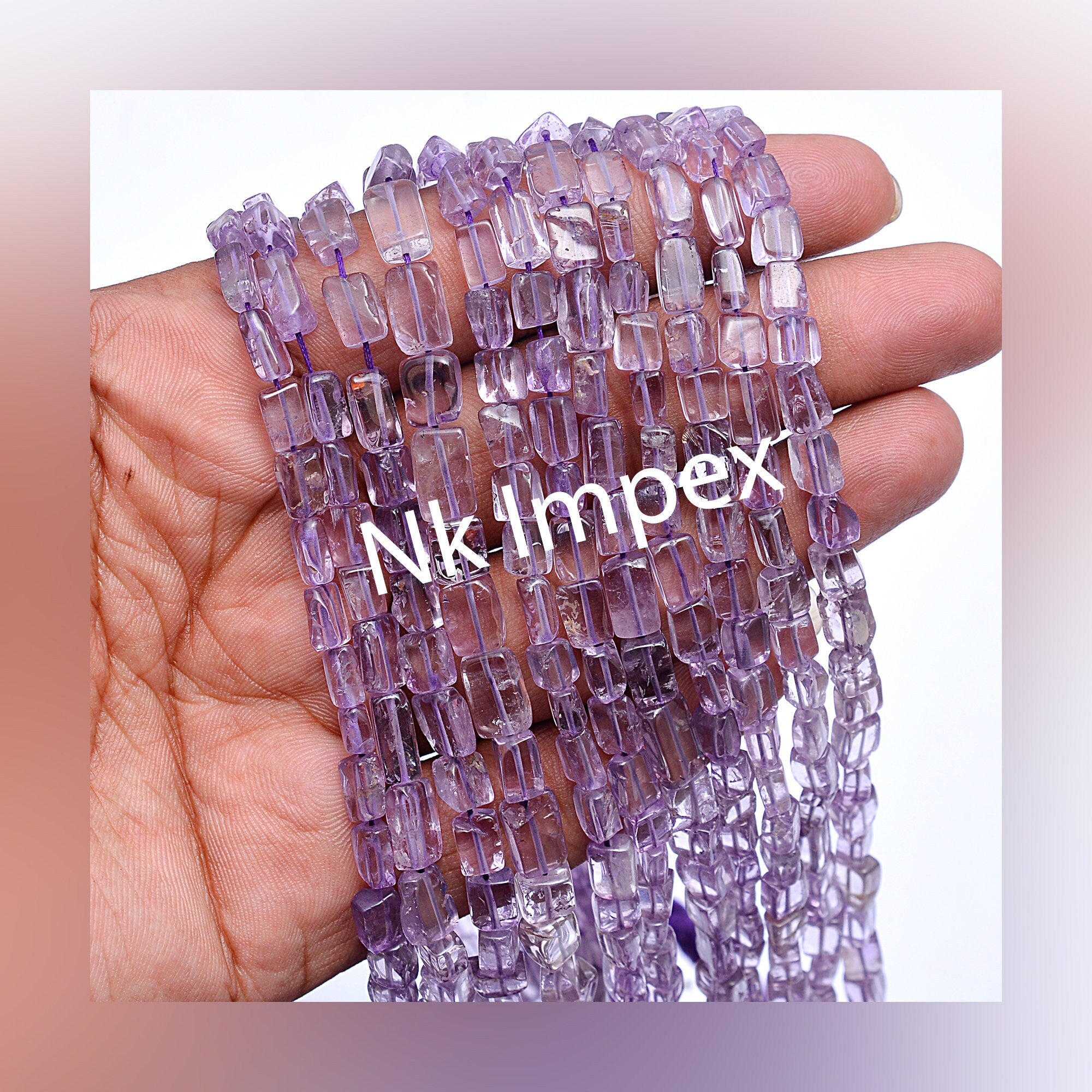 Amethyst Smooth Cuboid Beads, 5 mm To 9 mm, Amethyst Flat Rectangular Beads, Amethyst Jewelry Making Gemstone Beads, 15 Inch
