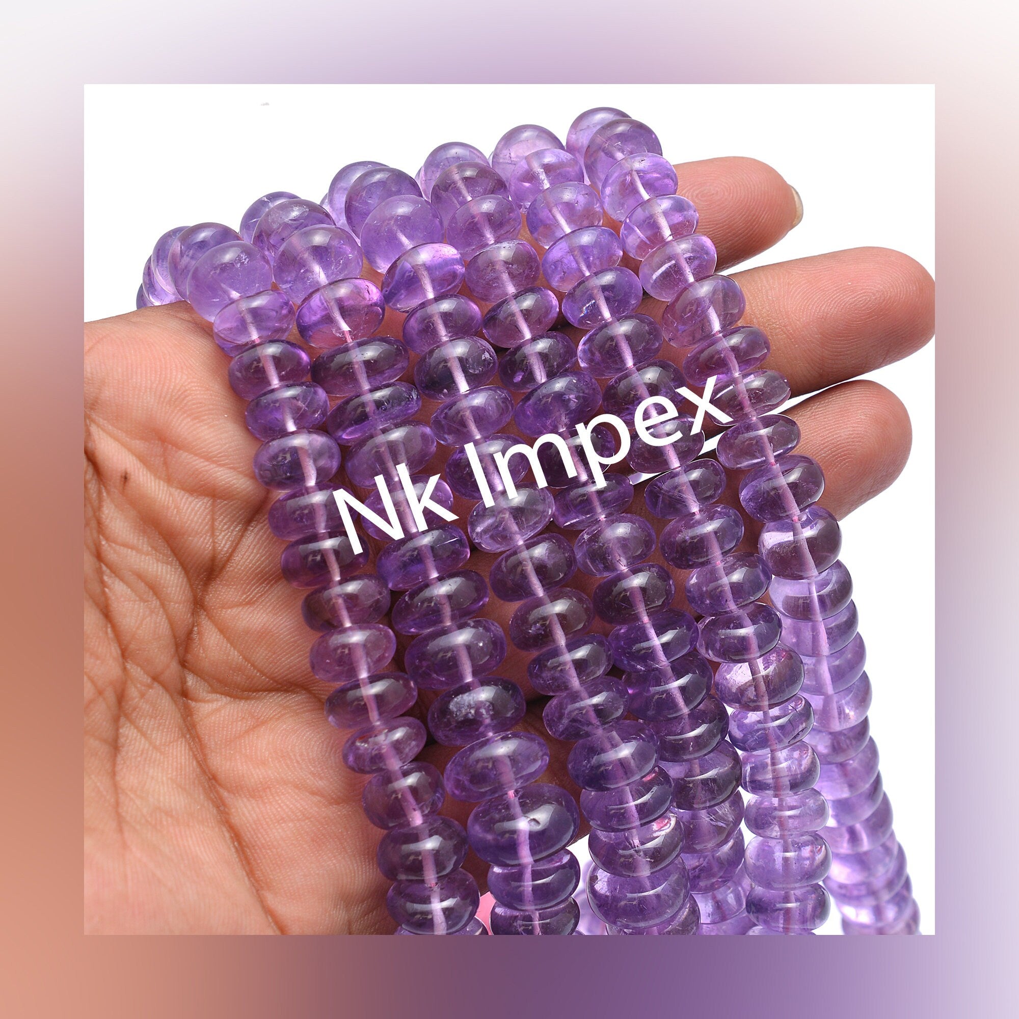 Natural Purple Amethyst Smooth Rondelle Gemstone Beads, 18.5 Inch Strand, (SKU353)