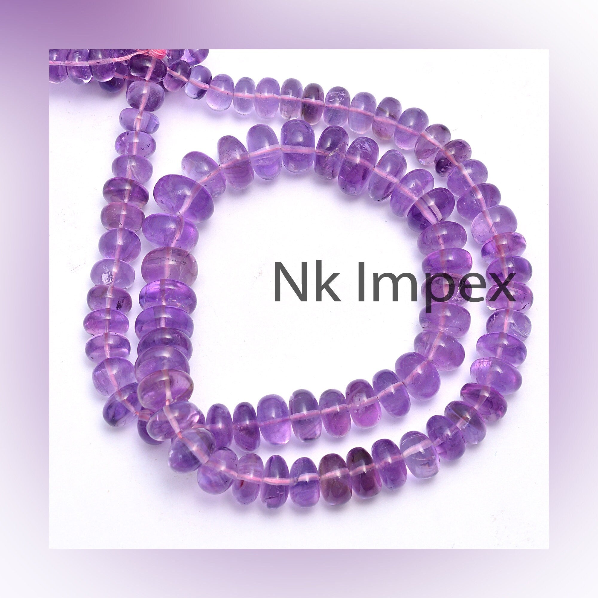 Natural Purple Amethyst Smooth Rondelle Gemstone Beads, 18.5 Inch Strand, (SKU353)
