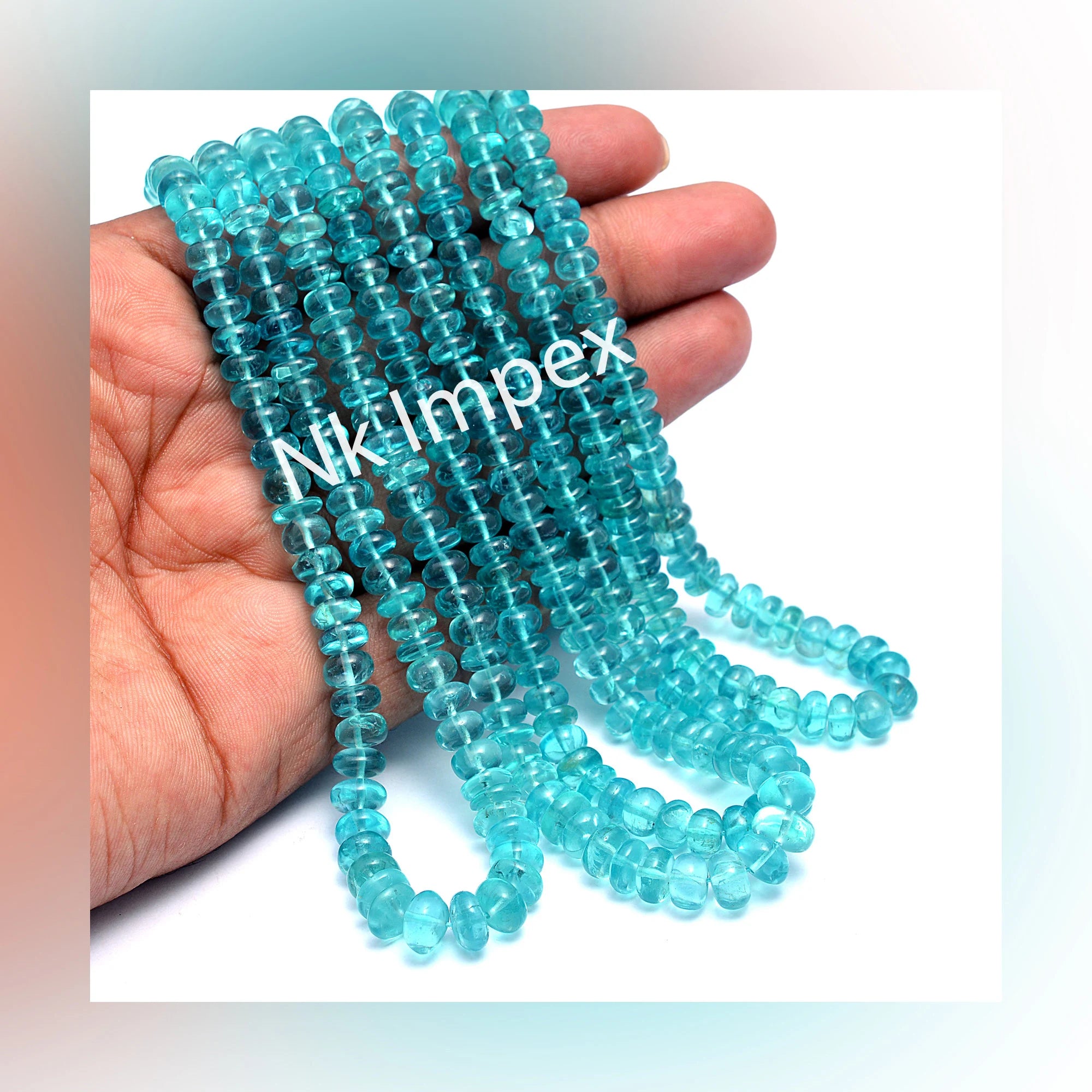 Sky Apatite Smooth Rondelle Beads, 4 mm To 8.5 mm, Sky Apatite Smooth Beads, Apatite Rondelle Jewelry Making Gemstone Beads, 17 Inch