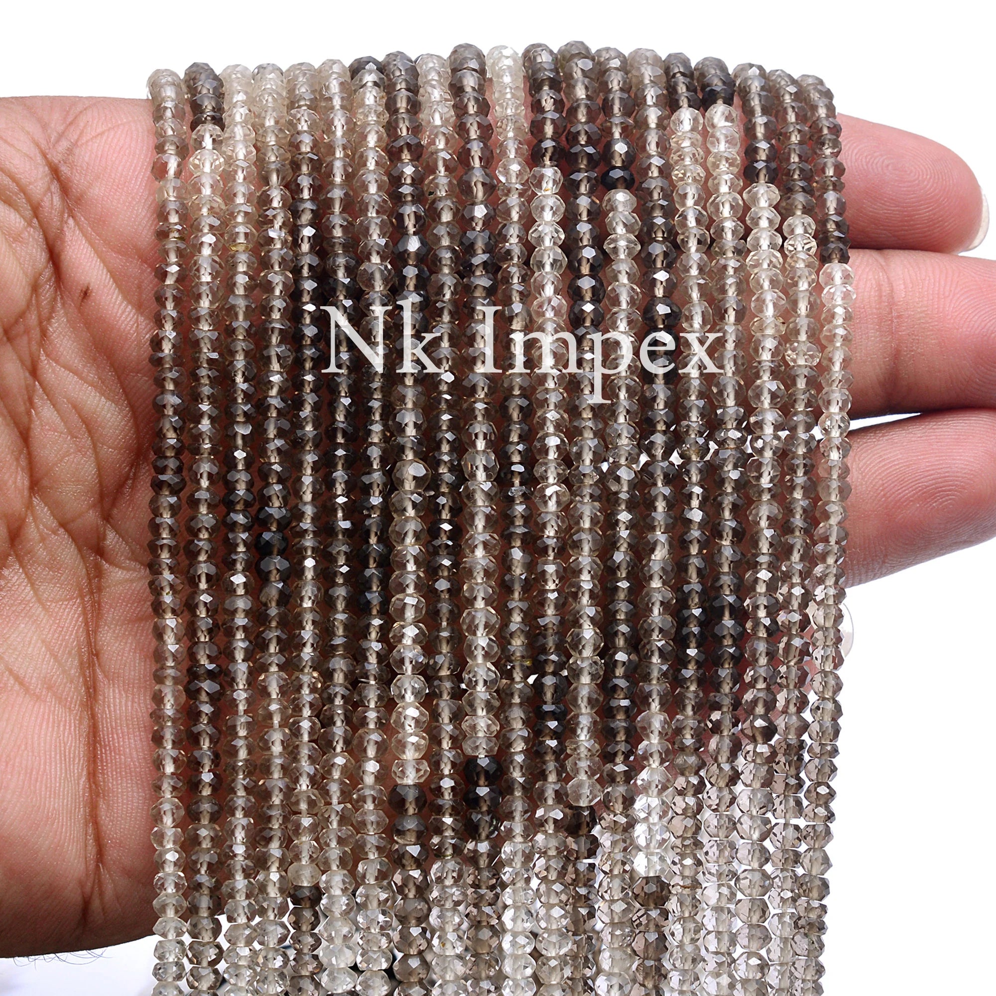 Natural Smoky Quartz Shaded Faceted Rondelle Beads, 14 Inch Strand, (SKU427)