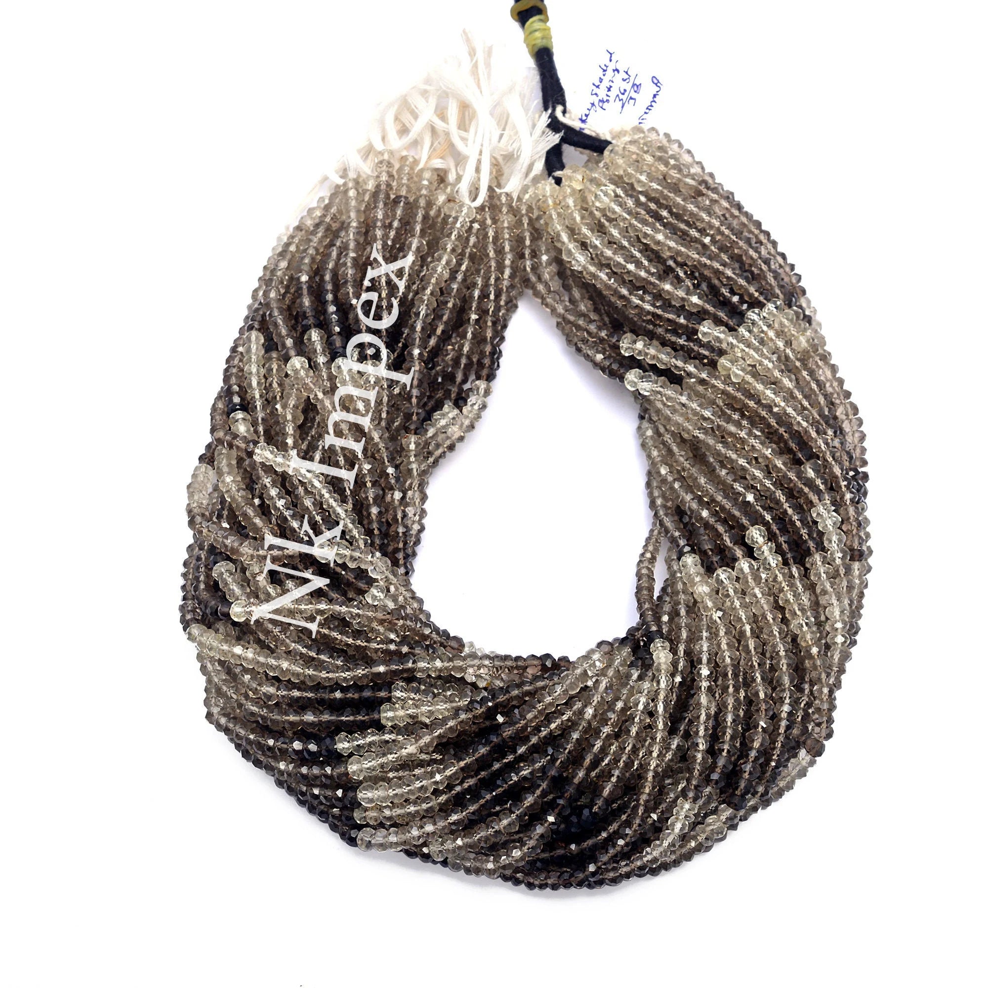 Natural Smoky Quartz Shaded Faceted Rondelle Beads, 14 Inch Strand, (SKU427)