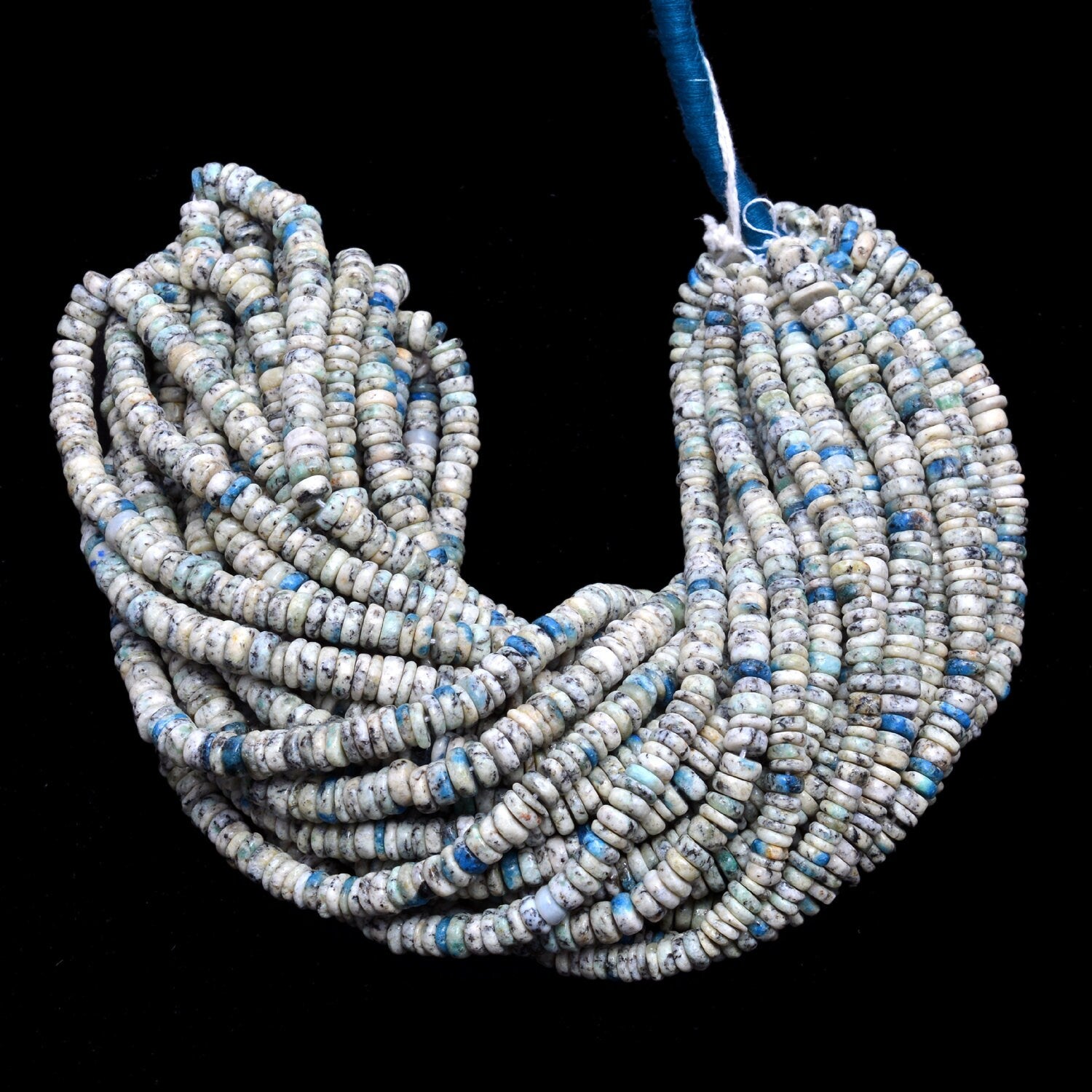 K2 Granite Raindrop Azurite Smooth Tyre Beads, K2 Heishi Beads, Azurite Tyre Beads, K2 Granite Jewelry Making Gemstone Beads