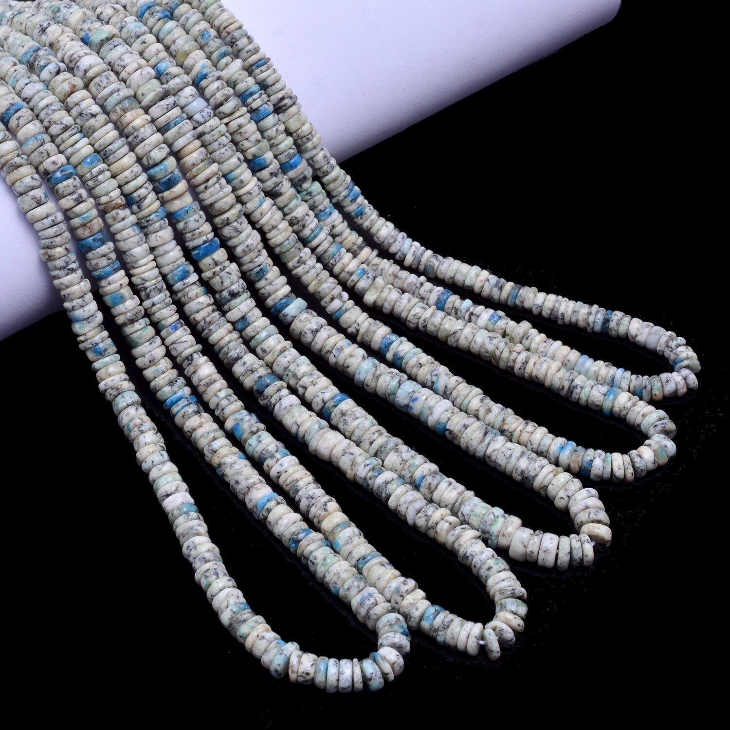 K2 Granite Raindrop Azurite Smooth Tyre Beads, K2 Heishi Beads, Azurite Tyre Beads, K2 Granite Jewelry Making Gemstone Beads