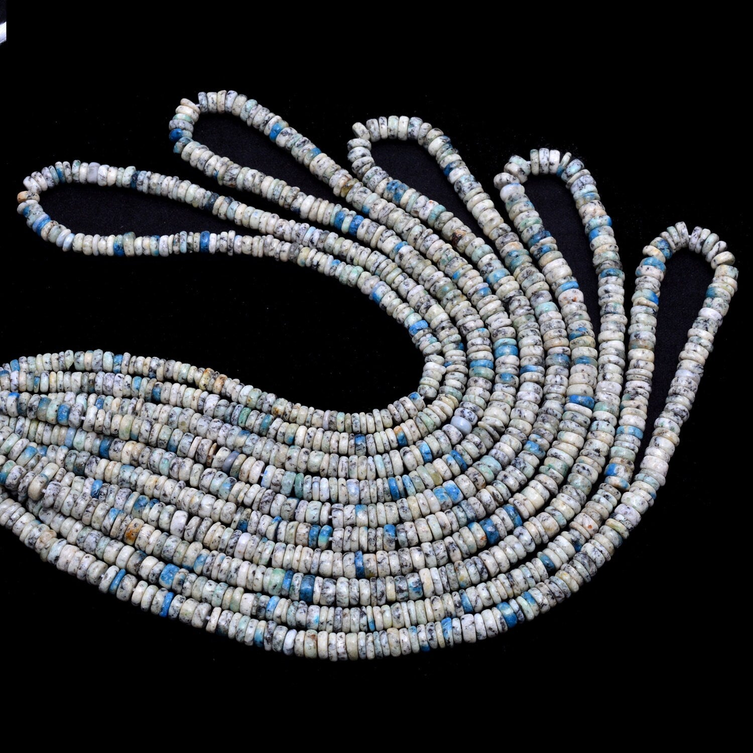 K2 Granite Raindrop Azurite Smooth Tyre Beads, K2 Heishi Beads, Azurite Tyre Beads, K2 Granite Jewelry Making Gemstone Beads