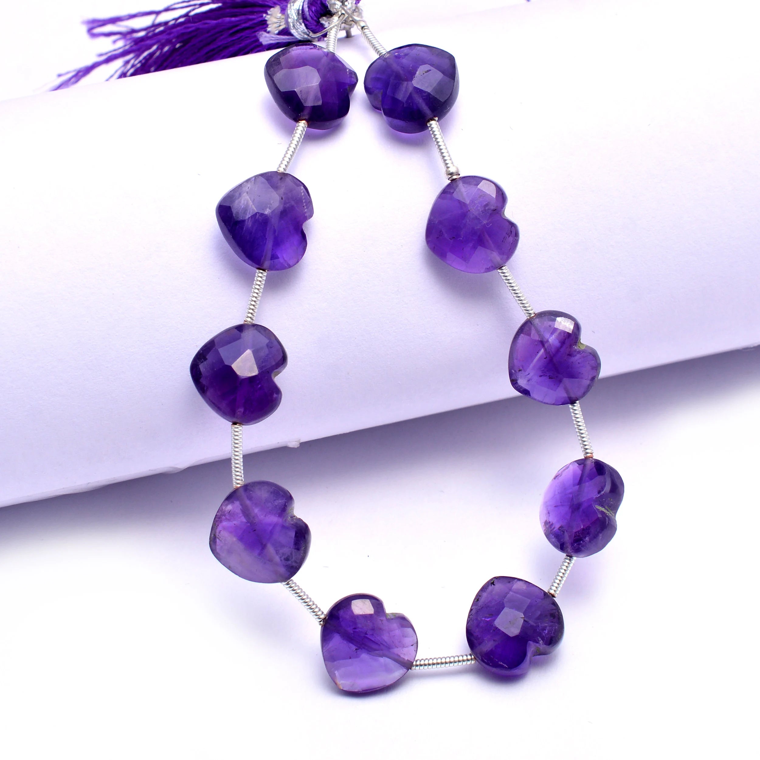 African Amethyst Faceted Heart Beads, African Amethyst Heart, Purple African Amethyst Heart, Amethyst Jewelry Making Gemstone Beads