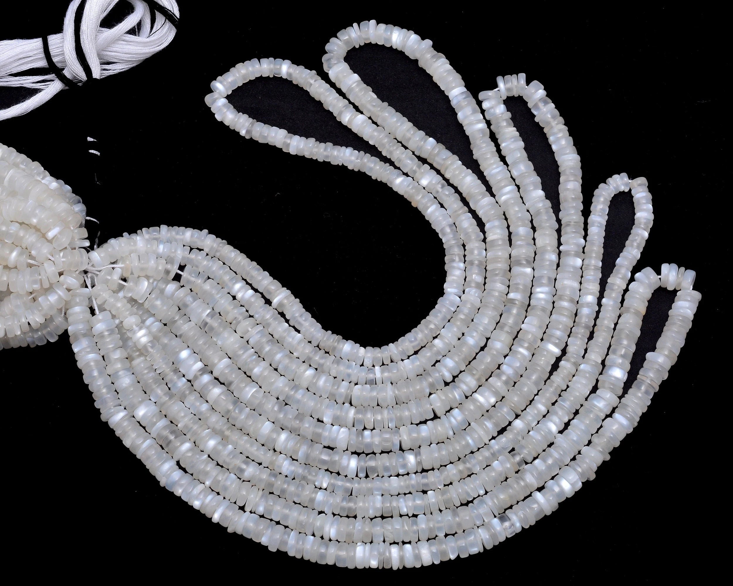 Natural White Moonstone Beads, Smooth Tyre Beads, 4 To 6 mm Beads, Moonstone Heishi Wheels Beads, Wholesale Stone Beads Supplier (SKU1029)
