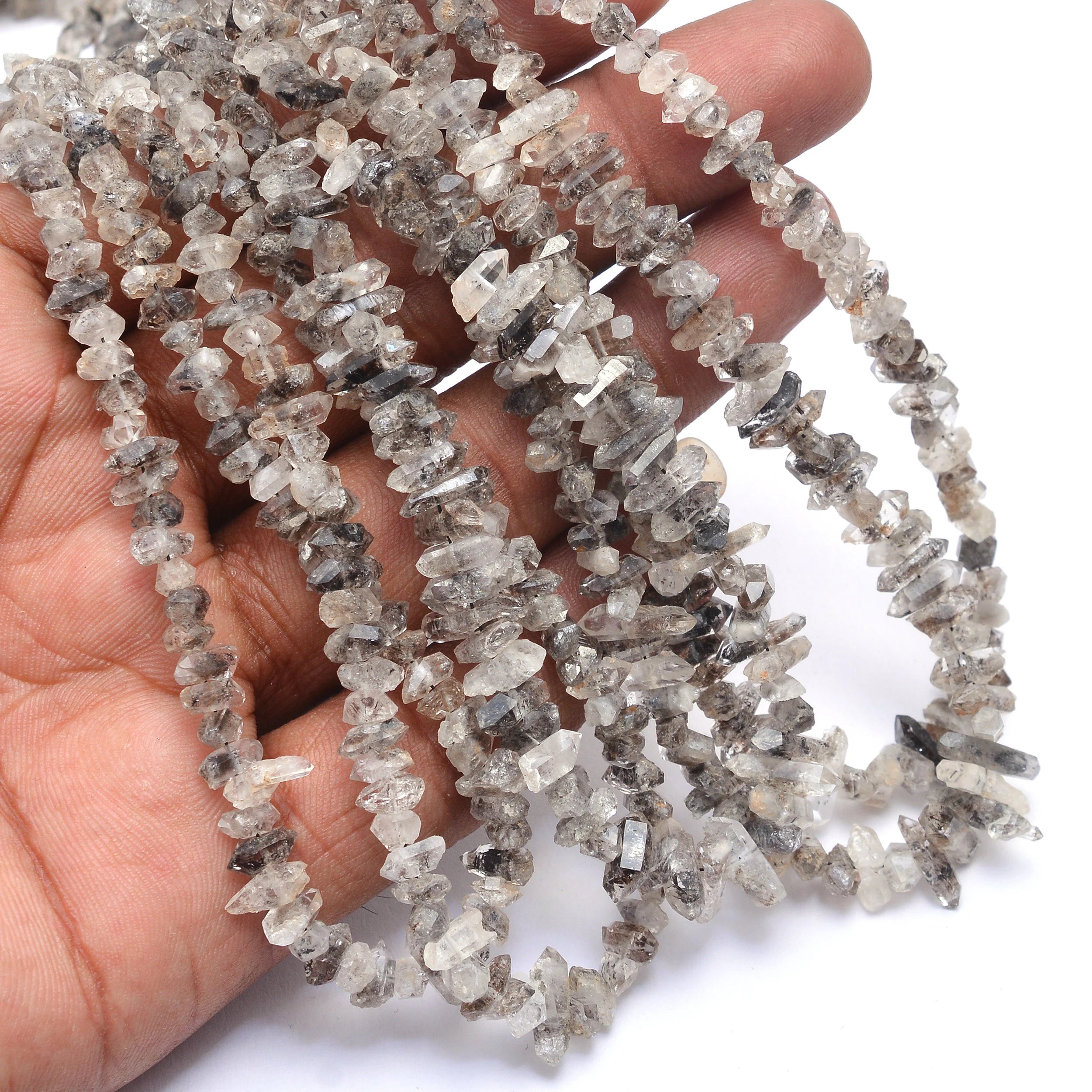 Herkimer Diamond Quartz Faceted Chips Beads, 4 mm To 6.5 mm, Diamond Organic Beads, Diamond Quartz Uncut & Nuggets, 18 Inch