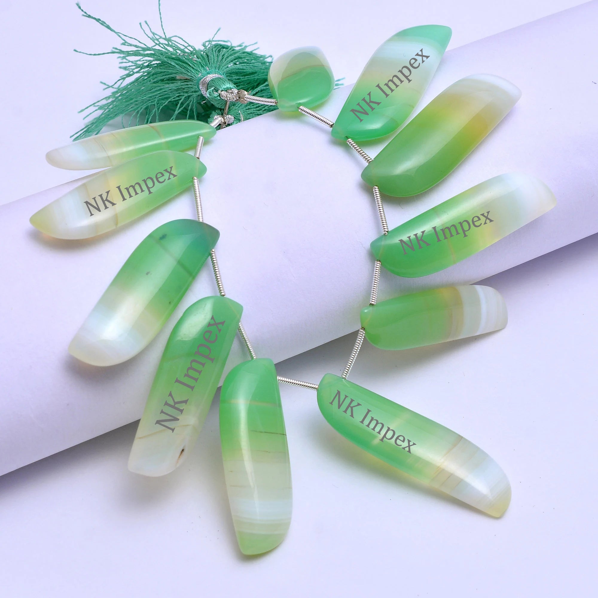 Bi-Color Chrysoprase Chalcedony Smooth Rectangle Beads, 12x36 mm To 14x40 mm, Chrysoprase Chalcedony Rectangle Beads. SKU1088